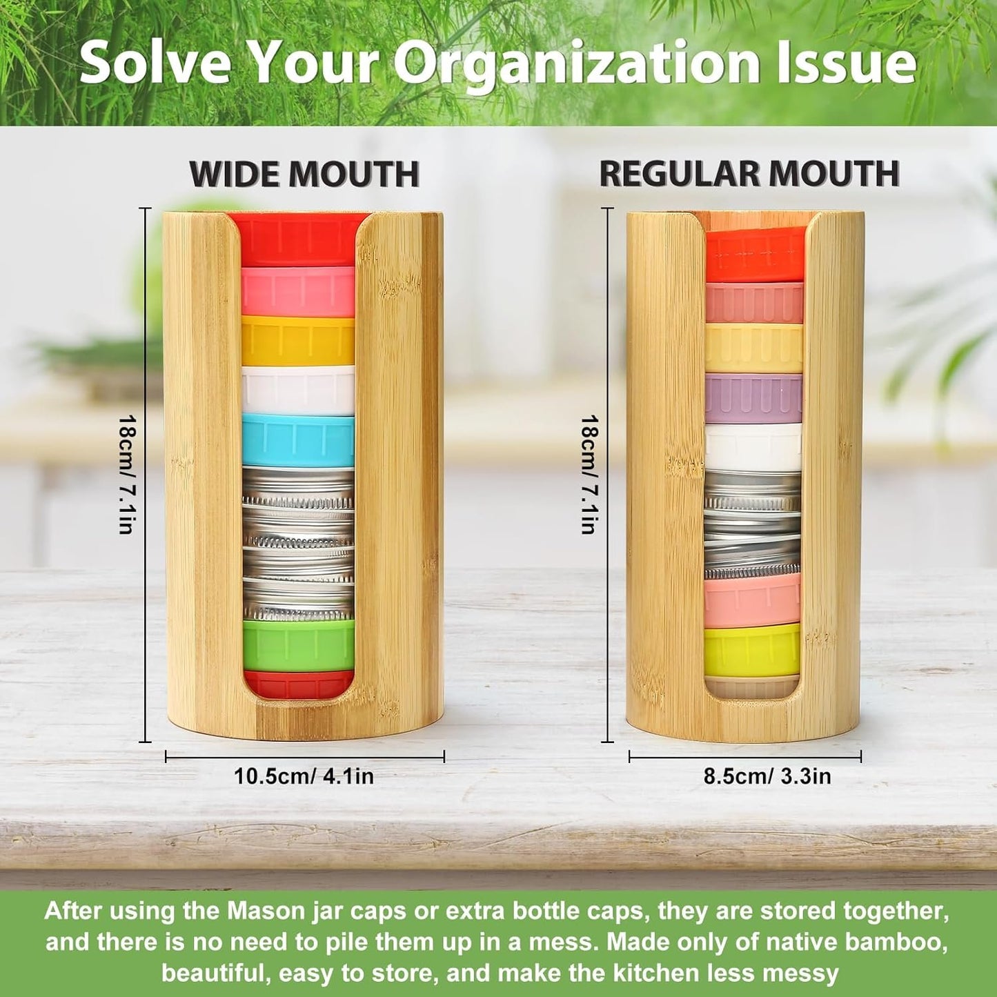 Mason Jar Lid Organizer (2pcs), Mason Jar Lid Storage Made of Bamboo, Suitable for Mason Lids/Canning Lids/Bamboo Lids One WIDE And One REGULAR Mouth