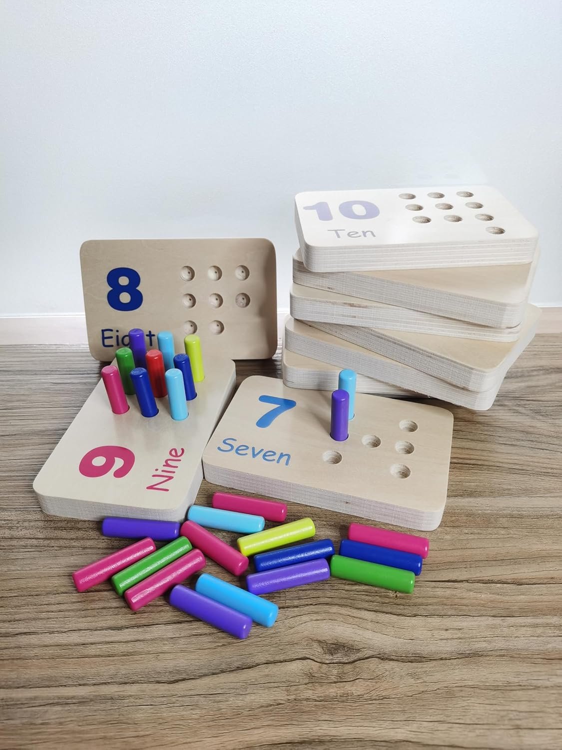 BEACENOV Montessori Wooden Educational Toy Counting & Number Board, Learning 1-10 Math Number, Preschool Activity for Toddlers, Toddler Learning Toys