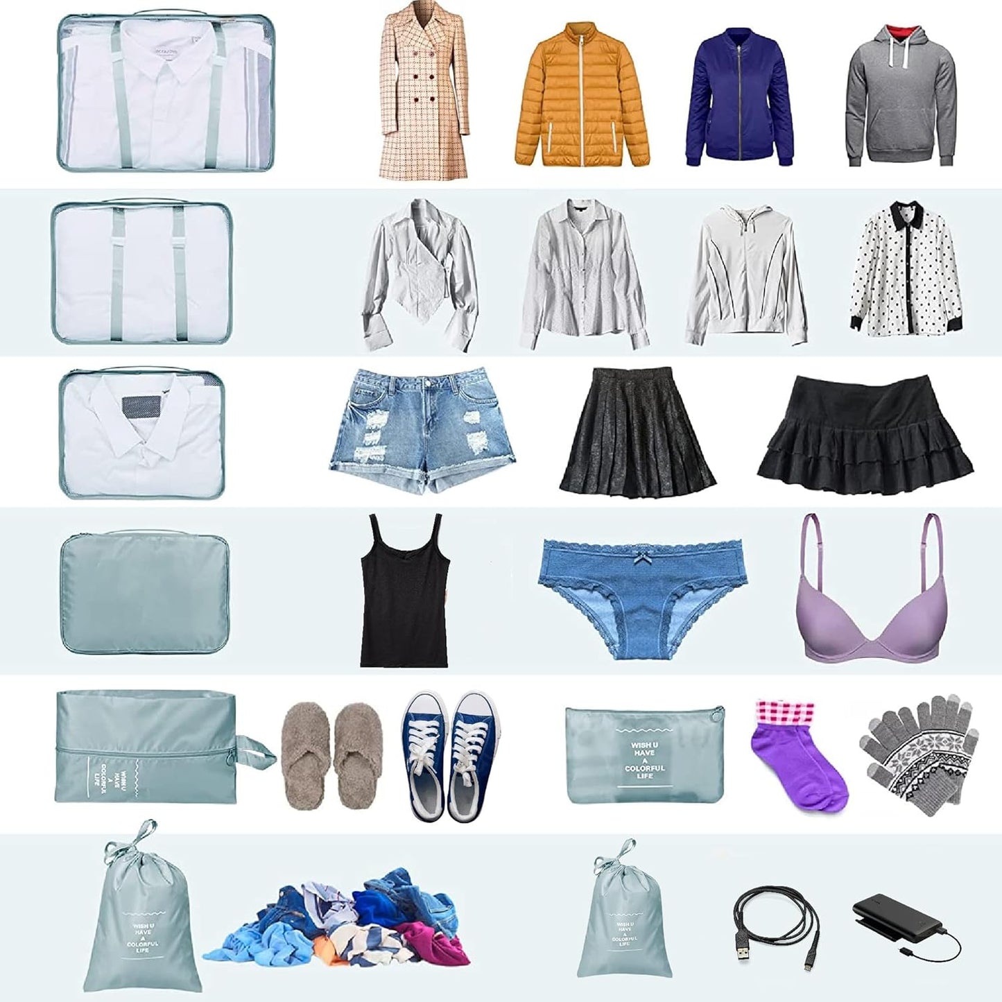 GOOGIT Set of 8 Organiser Suitcase for Travelling Holidays Clothes Shoes Packing Cubes Travel Organizer