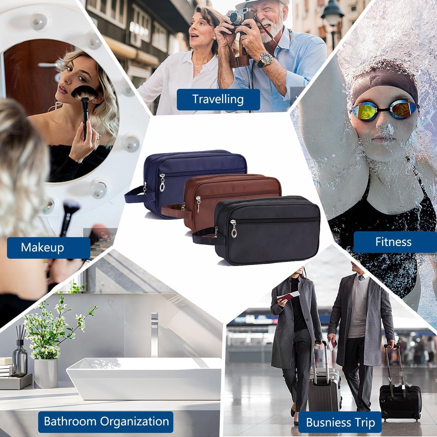 Toiletry Bag for Men, Veyarien Portable Travel Wash Bags, Water-Resistant Shaving Bag Gym Shower Bathroom Bag Dopp Kit Make Up Bag Toiletries Accessories Organizer (Navy Blue)