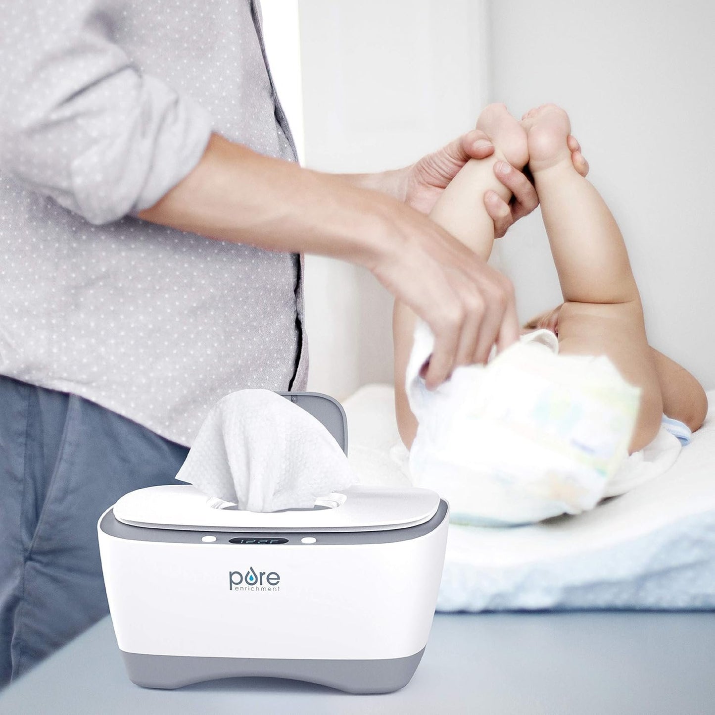 PureBaby™ Wipe Warmer with Digital Display - Easy-Feed Dispenser with 3 Heat Settings, LCD Display, 80 Wipe Capacity, Naturally Steam Heated for Maximum Comfort and Safety for Baby
