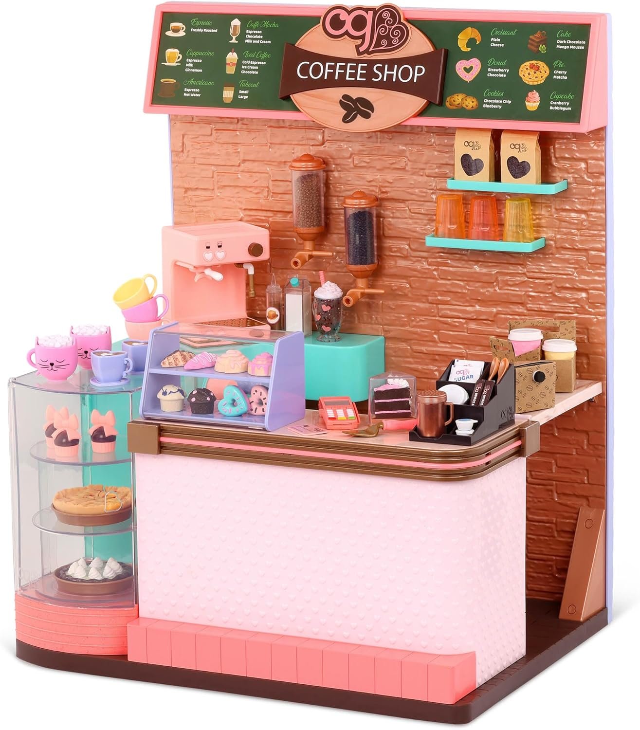 Our Generation – Coffee Shop Playset – Pretend Food Items – 18-inch Doll Accessories – Imaginative Play – Toys for Kids Ages 3 & Up – Love U Latte