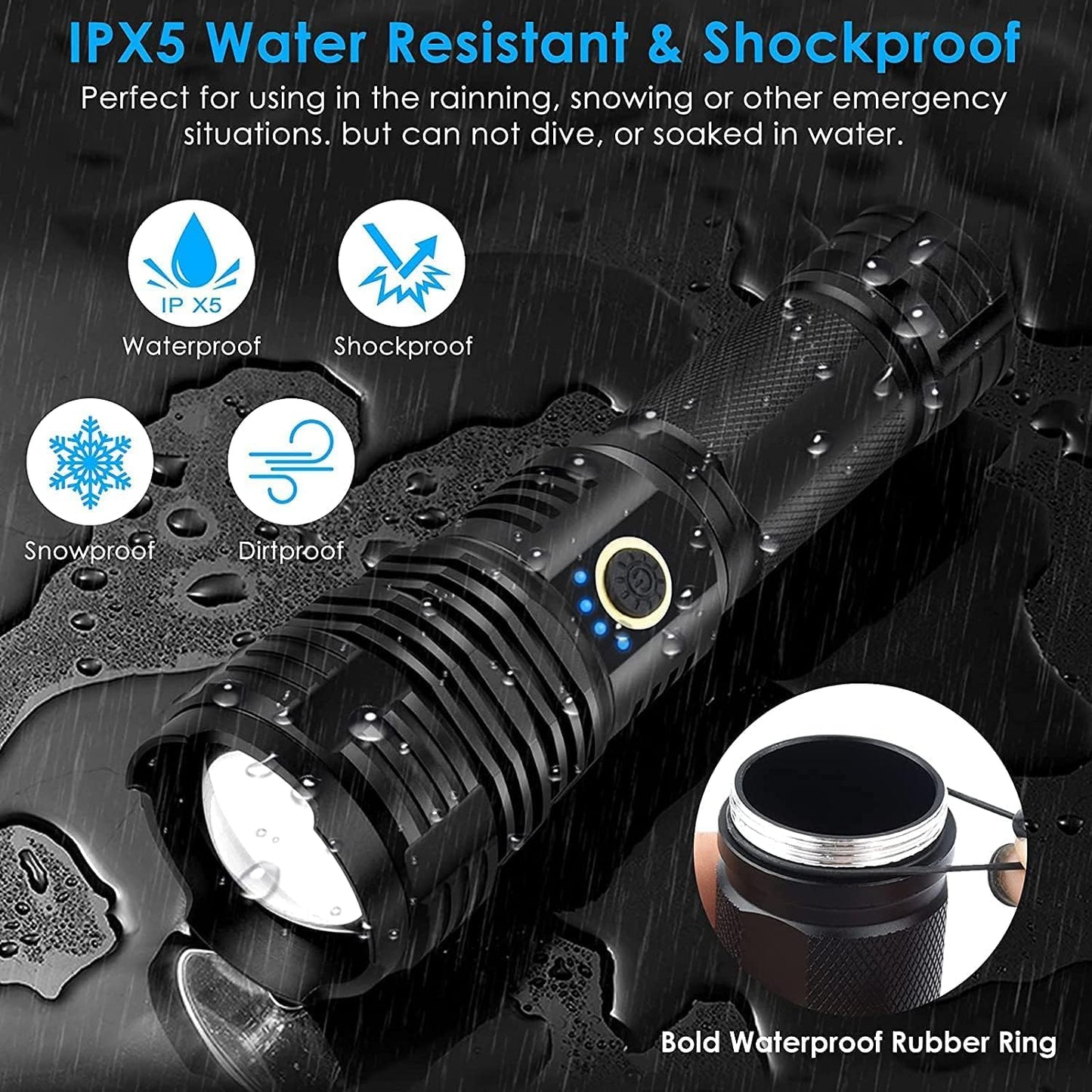 Rechargeable Flashlights High Lumens, 100000 Lumen Super Bright Tactical Flashlight, XHP 90 LED Flashlight, Tactical Flashlight with Zoomable, Waterproof, 5Modes for Camping and Emergencies