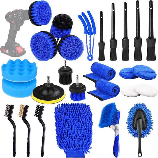 26Pcs Car Detailing Brush Set, Car Detailing Kit, Auto Detailing Drill Brush Set, Car Detailing Brushes, Car Buffing Sponge Pads Kit,Car Accessories,Car Cleaning Tools Kit for Interior,Exterior,Wheels