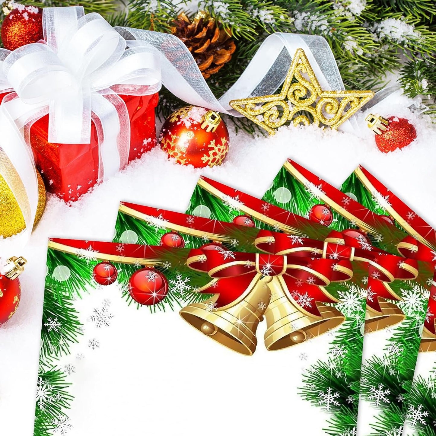 AnyDesign 60Pcs Christmas Stationery Paper Xmas Bell Design Border Letterhead Decorative Letter Writing Paper for Notes Greeting Cards Invitation Office School Printing, 8.5 x 11 Inch