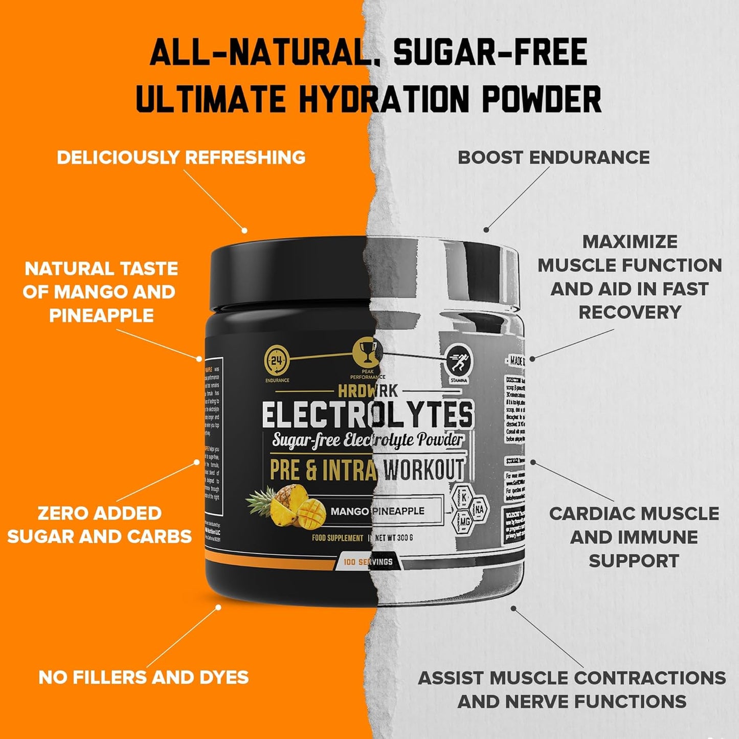 Hydrolyte Mango Pineapple - 100 Servings Sugar Free Electrolyte Powder with Magnesium, Potassium and Sodium - Boost Endurance and Reduce Fatigue with This Electrolyte Supplement - Keto Friendly