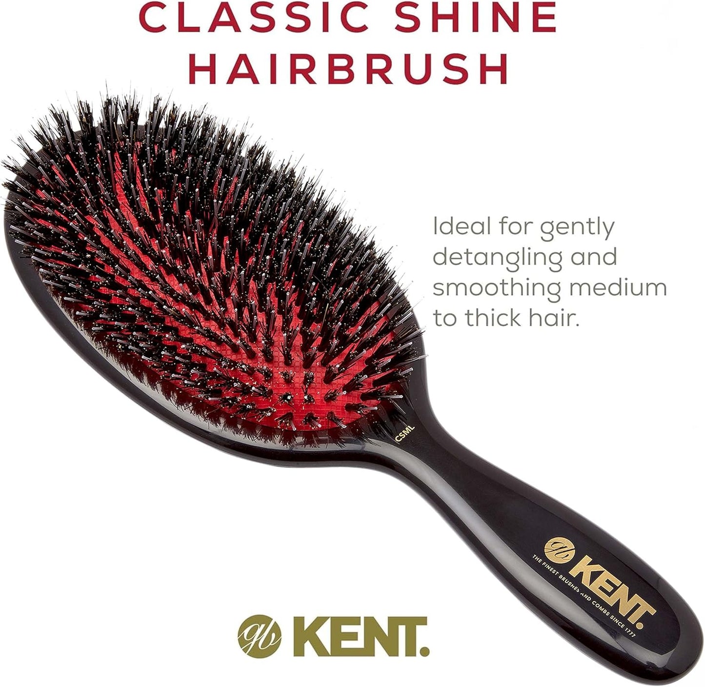 Kent Classic Shine Cushioned Bristle and Nylon Hair Brush, Large