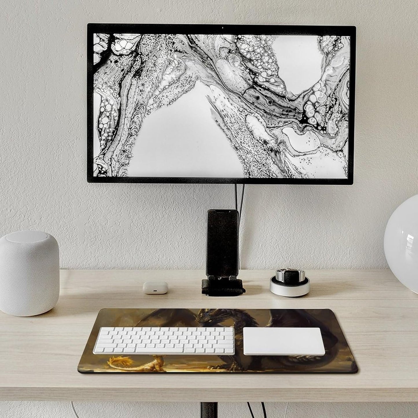 QEOPGNE Large Mouse Pad Gaming Fantasy Black Dragon Small Cute Golden Dragon Desk Mat for Keyboard and Mouse Mat Non-Slip Rubber Desk Pad 30x60cm