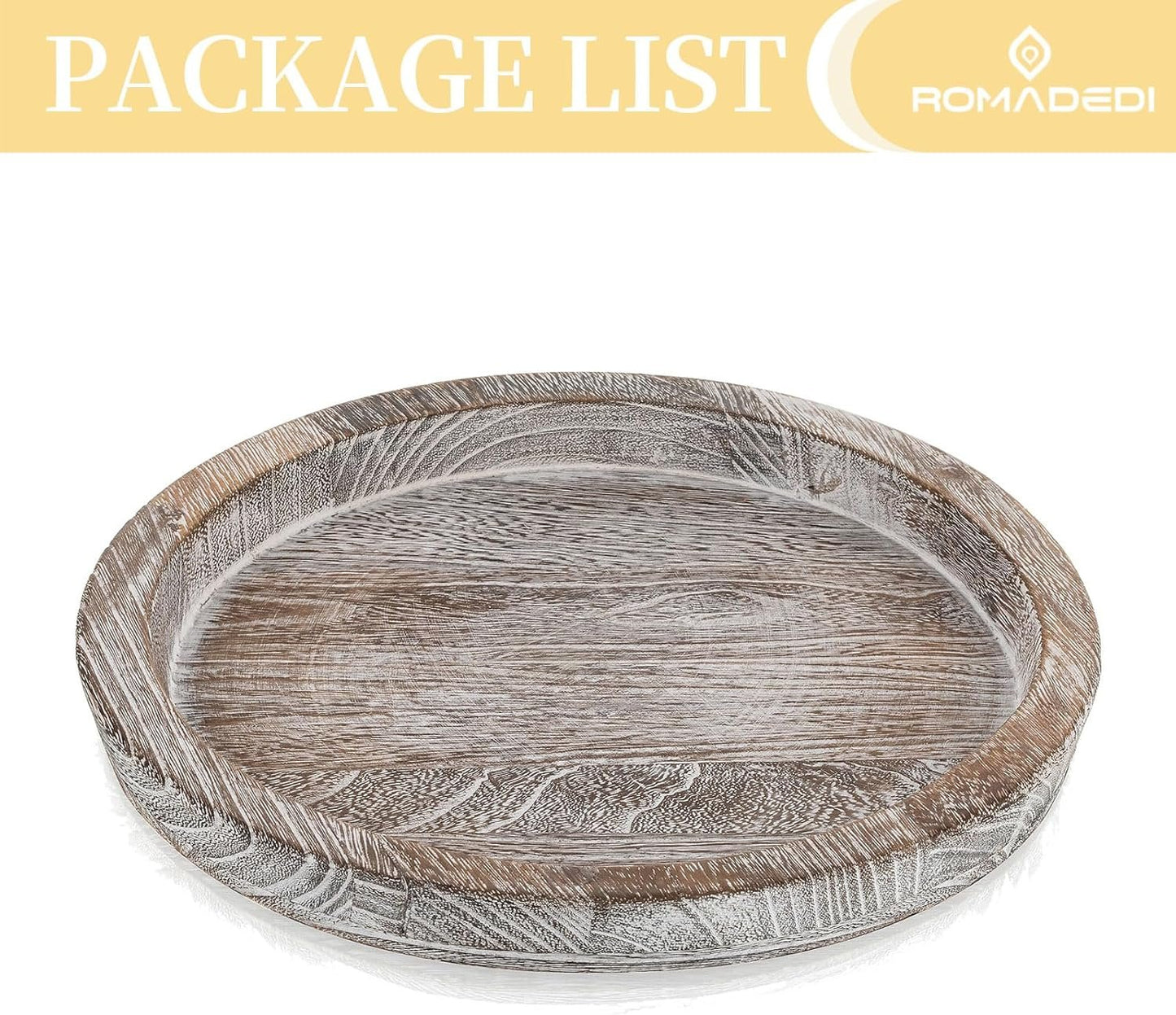 Romadedi Rustic Wooden Tray Candle Holder - Small Decorative Plate Pillar Candle Tray Wood for Farmhouse Dinning Table Kitchen Countertop Coffee Table Organizer Home Decor, Washedwhite,11inch