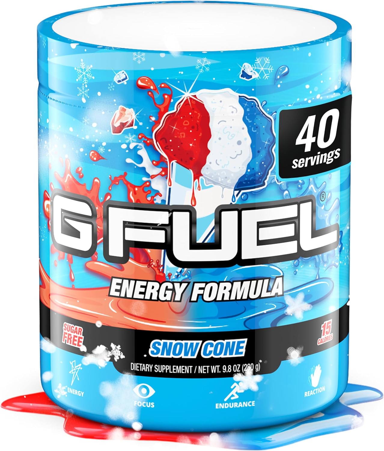 G Fuel Snow Cone Game-Changing Elite Energy Powder, Sharpens Mental Focus and Cognitive Function, Zero Sugar, Supports Immunity and Enhances Mood 9.8 oz (40 Servings)
