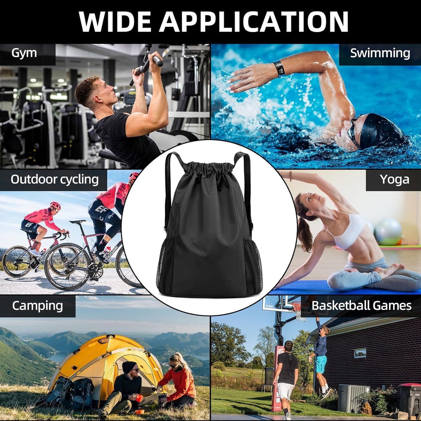 Vnezakl Drawstring Bags Bulk Water Resistant String Sport Gym Shoulder Bag Travel Organizer for Outdoor Hiking