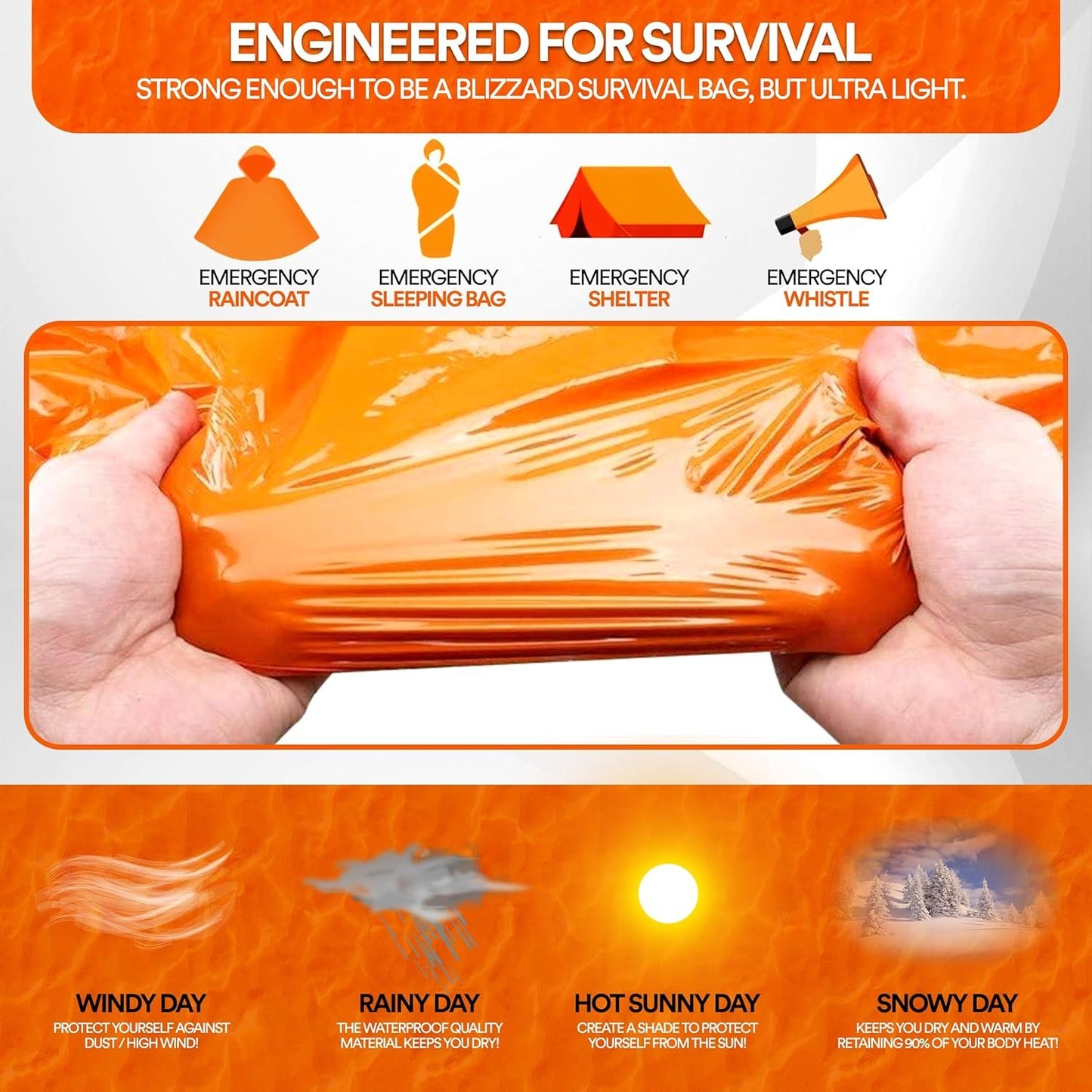 Emergency Sleeping Bags for Survival, with Whistle, Portable Bivy Sleeping Bag Waterproof Blanket for Camping Hiking and Other Outdoor Activities