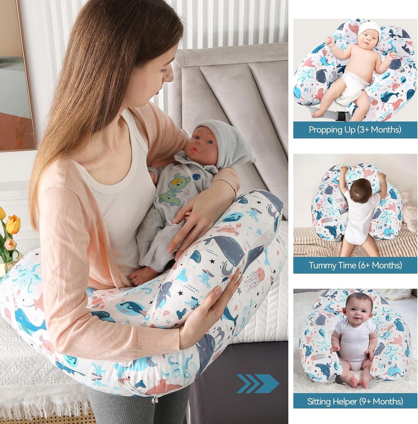 Pregnancy Pillow,Multifunctional Nursing Pillow Washable Breastfeeding Pillows (Type E-Upgrade)