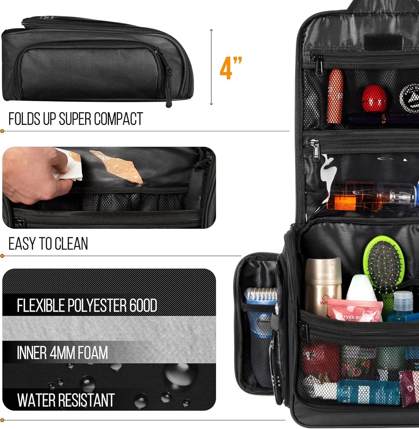 Travel Toiletry Bag for Men and Women - Large Hanging Toiletry Organizer - Waterproof Hygiene Bag with Metal XXL Swivel Hook, YKK Zippers and 19 Compartments for Toiletries, Makeup, Cosmetics