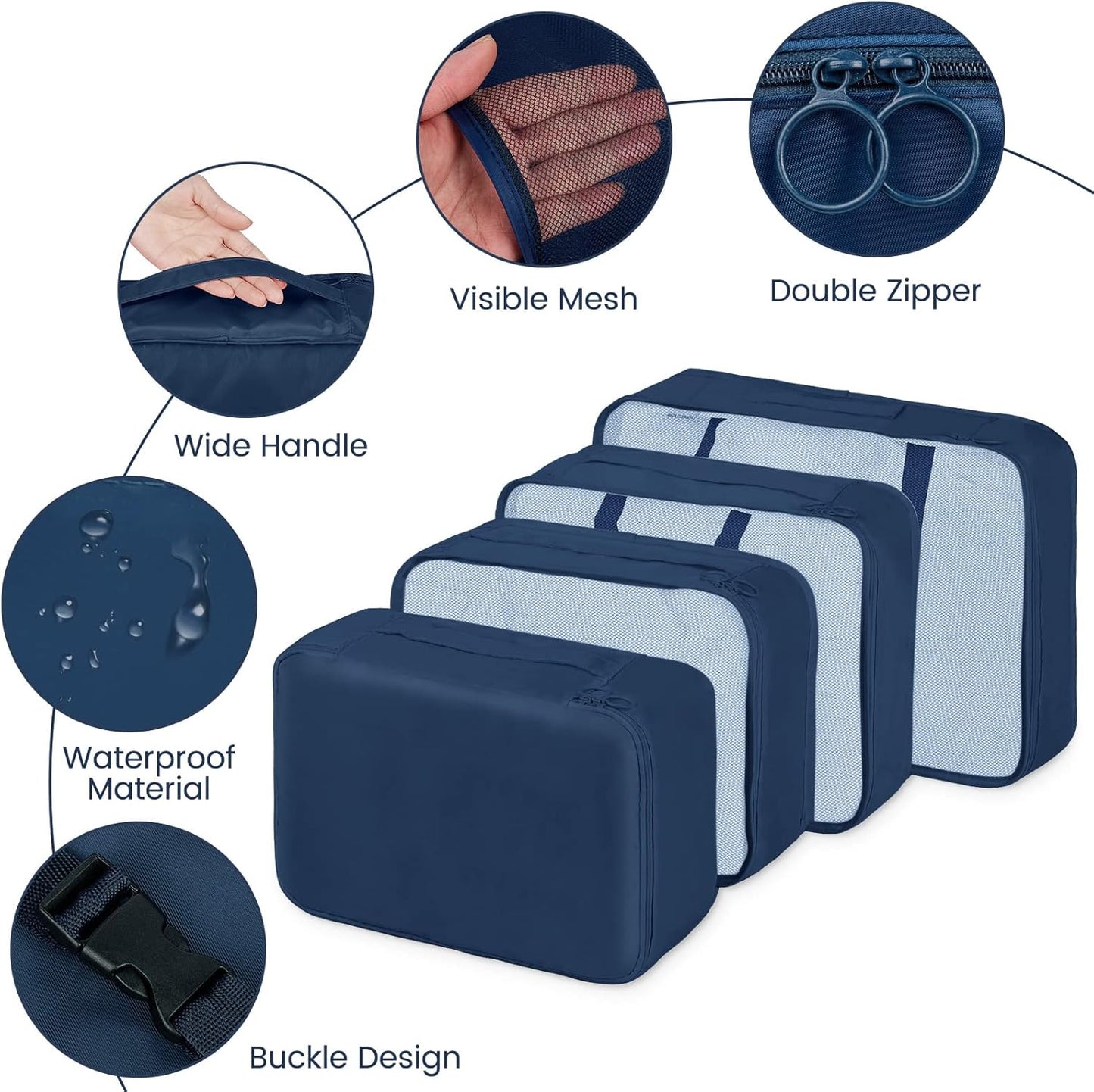 Sarsumir Travel Suitcase Organizer, 8 Pieces Packing Cubes Organizer Suitcase Travel Organizer with Waterproof Bags Toiletry Clothes Shoes, Navy Blue