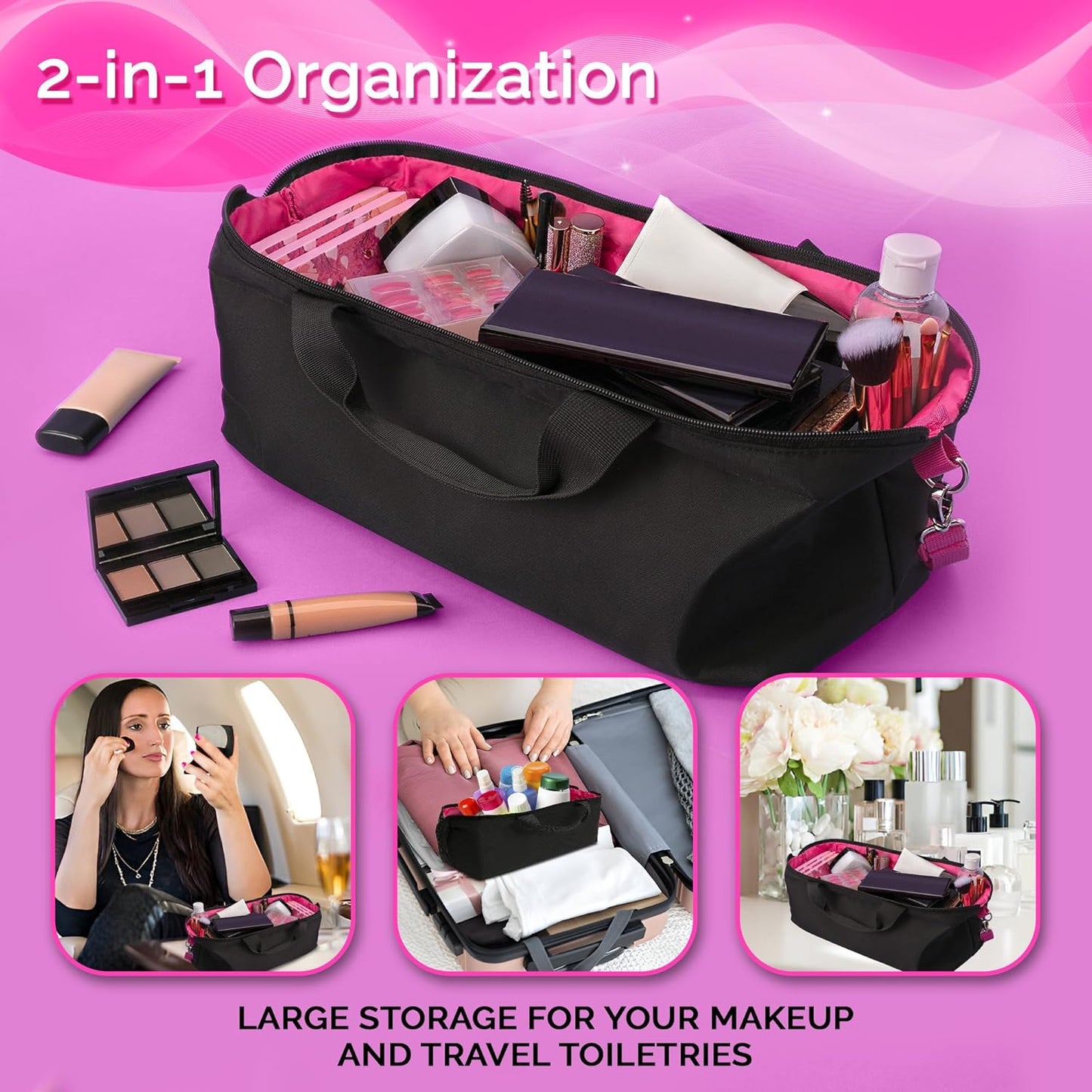 Hair Tool Travel Bag with Heat Resistant Mat for Flat Iron, Straighteners, Curling Iron, Makeup, Toiletries & Haircare Accessories, Portable Hot Tools Organizer with Silicone Mat & Glove