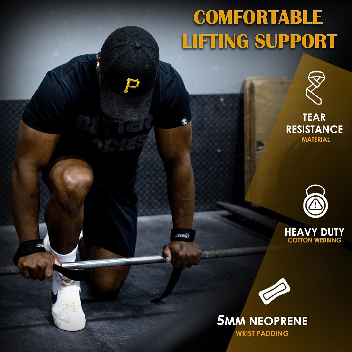 Beastpowergear Weight Lifting Straps Dead Lift Straps Neoprene Padded | Non Slip Silicone Grip | Additional Support for Powerlifting, Bodybuilding, Deadlifts, Crossfit, Strength Training