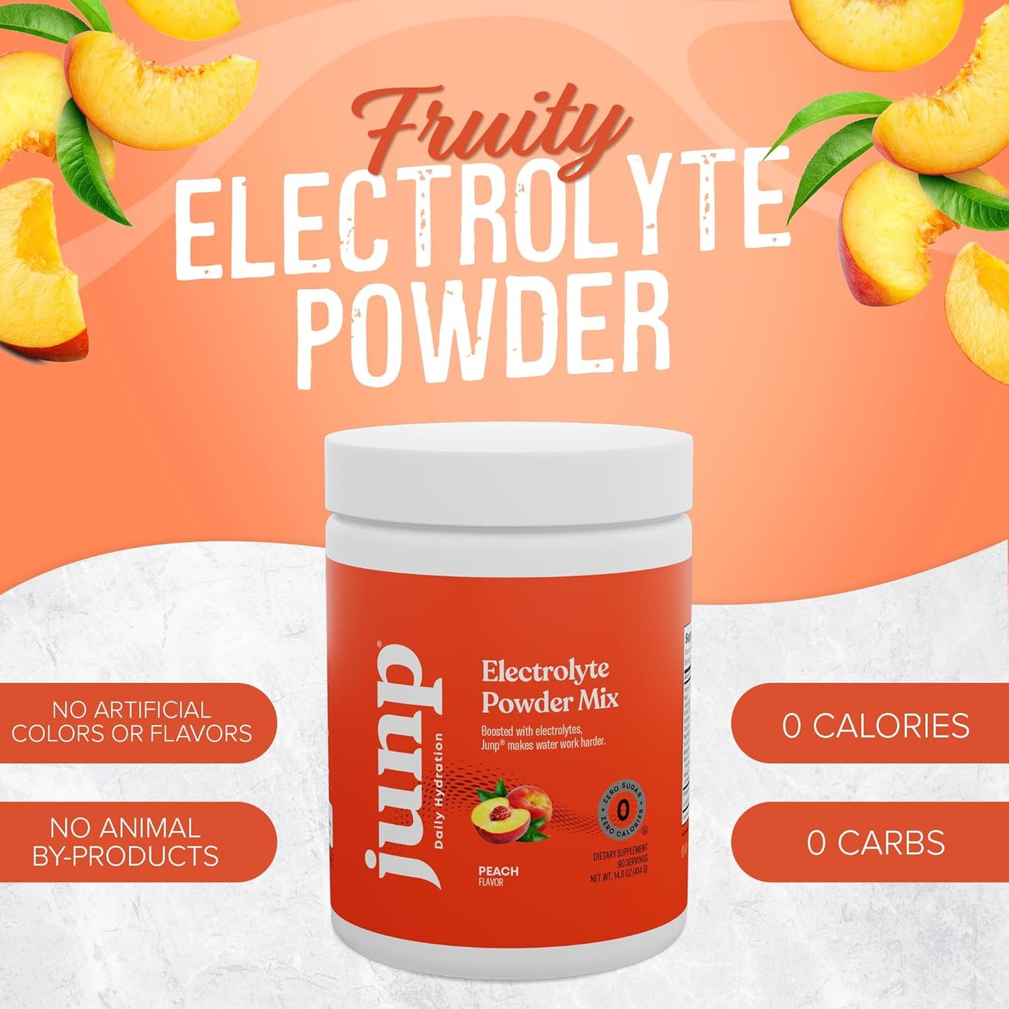 JUNP Hydration Electrolyte Powder, Electrolytes Drink Mix, Hydration Mix, Sugar Free, Gluten Free, 0 Calories, 0 Carbs, Keto Friendly, NON - GMO Kosher, 90 Servings. (Peach)