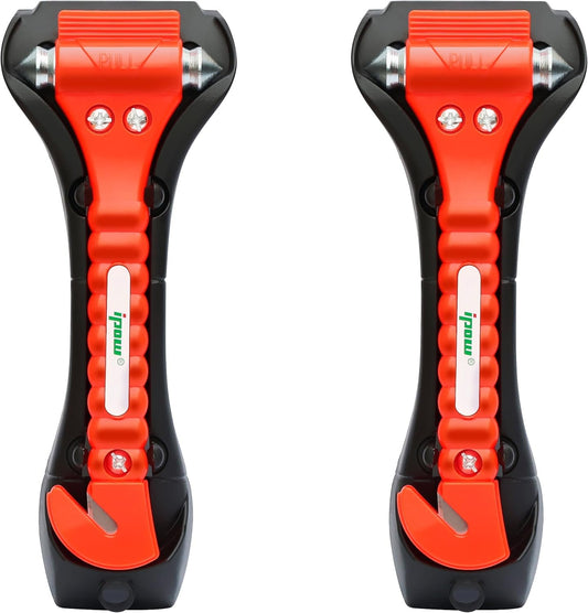 2 PCS High Carbon Steel Hard IPOW Car Safety Hammer Escape Tool with Antiskid Seatbelt Cutter, Life-Saving Emergency Glass/Window Punch Breaker Auto Rescue Disaster Hammer