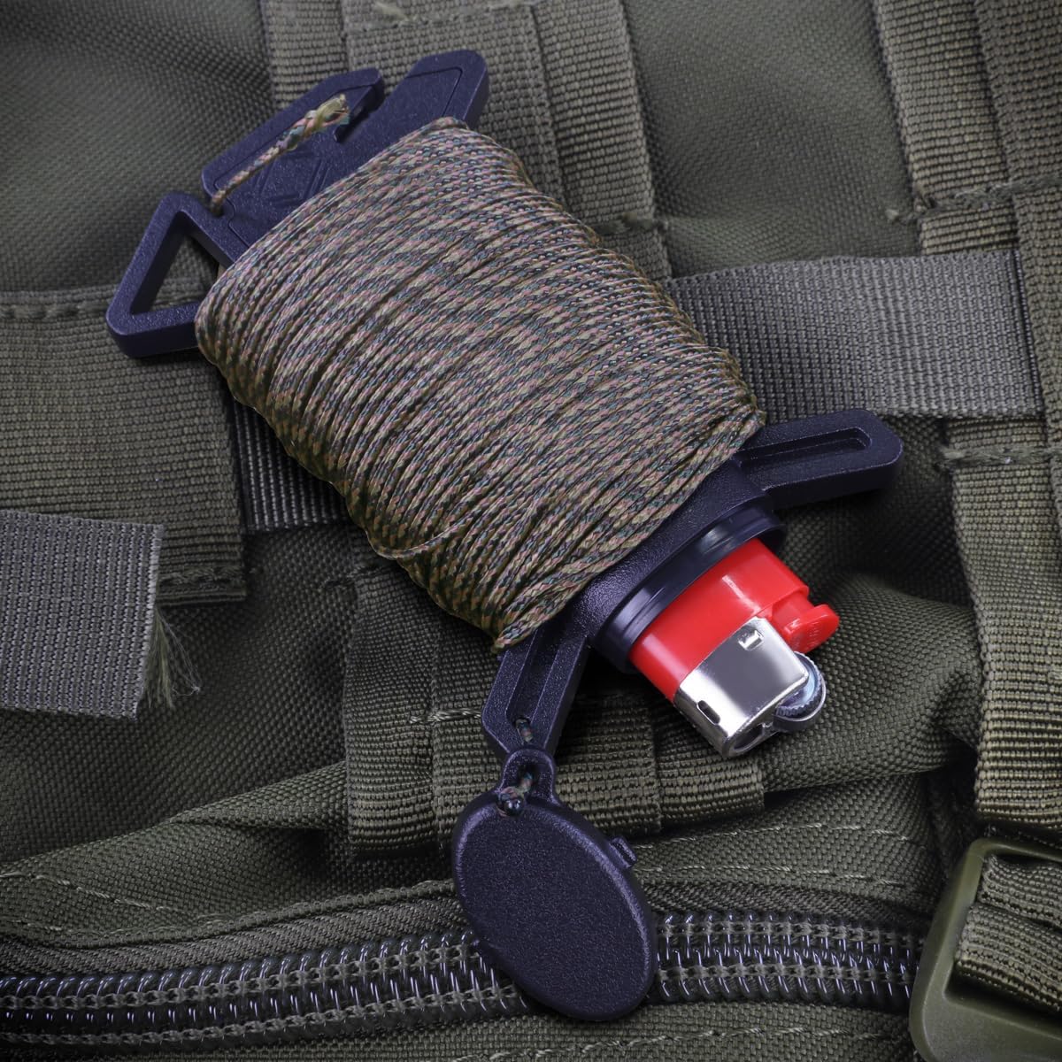 Atwood Rope Ready Rope™ Micro Cord Dispenser 125ft 100lb Test, Camping Gear Survival Tool, Built in Storage, Cutting Blade, Cord Grip, Gear Loop, Made in USA (OD)