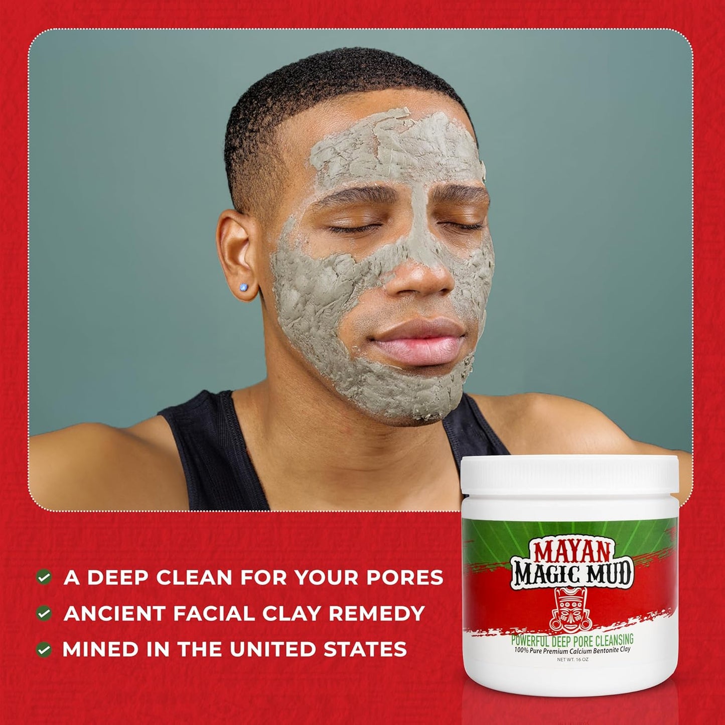 Mayan Magic Mud Powerful Deep Pore Cleansing Facial and Body Mask, 100% Pure Premium Calcium Bentonite Clay, Treats Acne Breakouts, Blackheads and Oily Skin, 453 g