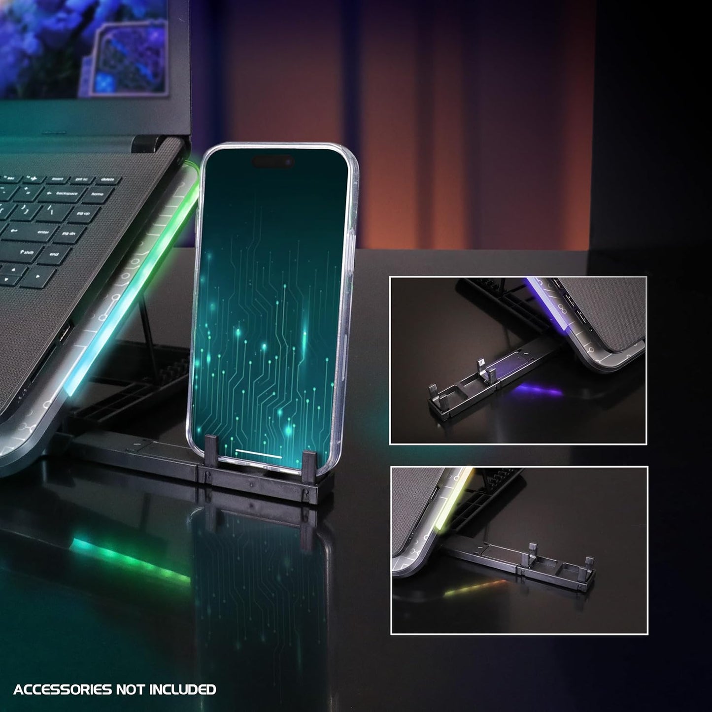 ENHANCE Voltaic 2 Laptop Cooling Stand - Laptop Cooling Pad with 6 Blue LED Fans, 7 Height Settings, RGB Lighting - Laptop Cooling Pad with Metal Surface and Phone Stand for 17 Inch Laptops
