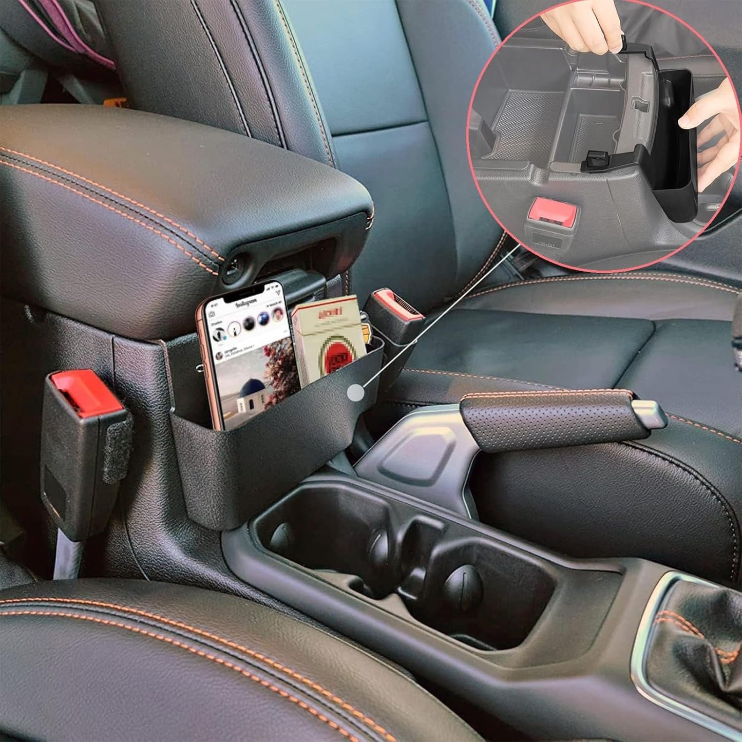 Wocch 2Pcs/Set JL Gear Shift Organizer Side Tray & Center Console Hanging Box for 2018-2024 Jeep Wrangler JL JLU & Gladiator JT Gear Shifter Side Storage Box Interior Accessories