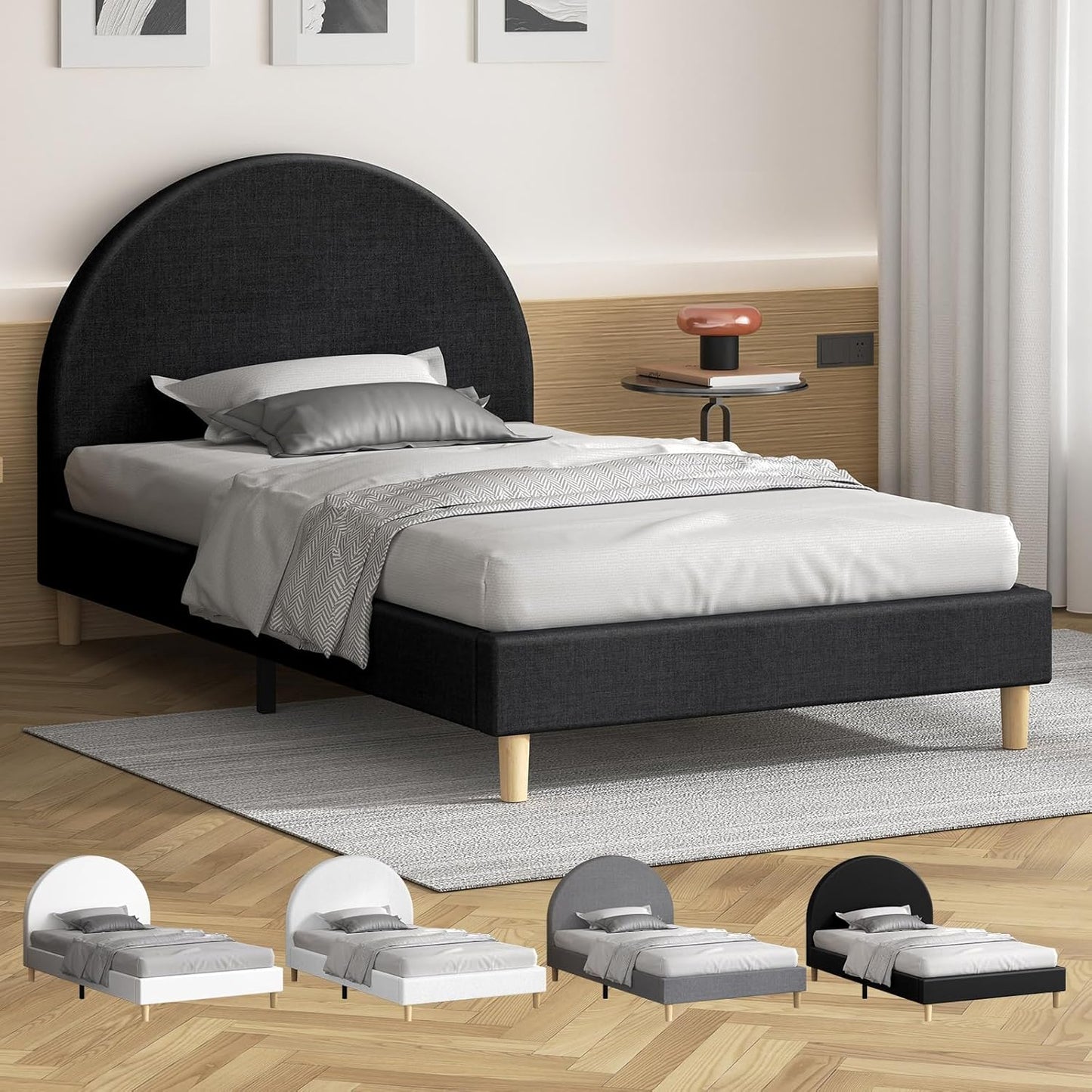 ALFORDSON Bed Frame Base Single Size with Linen Fabric Upholstery, Bed Platform Foundation with Headboard for Mattress Topper, Calla Fabric Charcoal