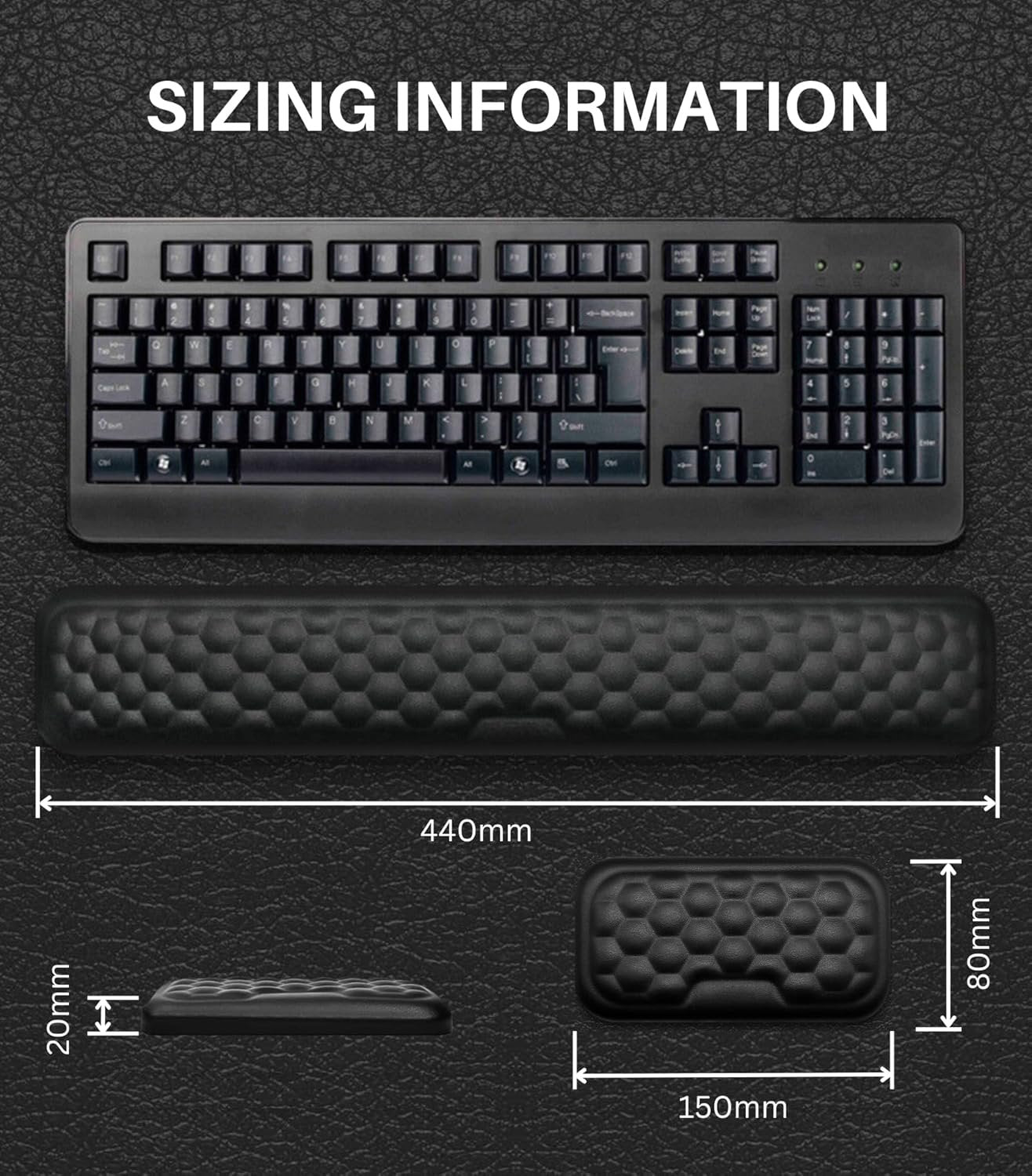 Wrist Rest Combo, Ergonomic Memory Foam Wrist Support Pads, PU Leather Surface, Non Slip Base, Palm and Hand Soft Cushion Support (Black)