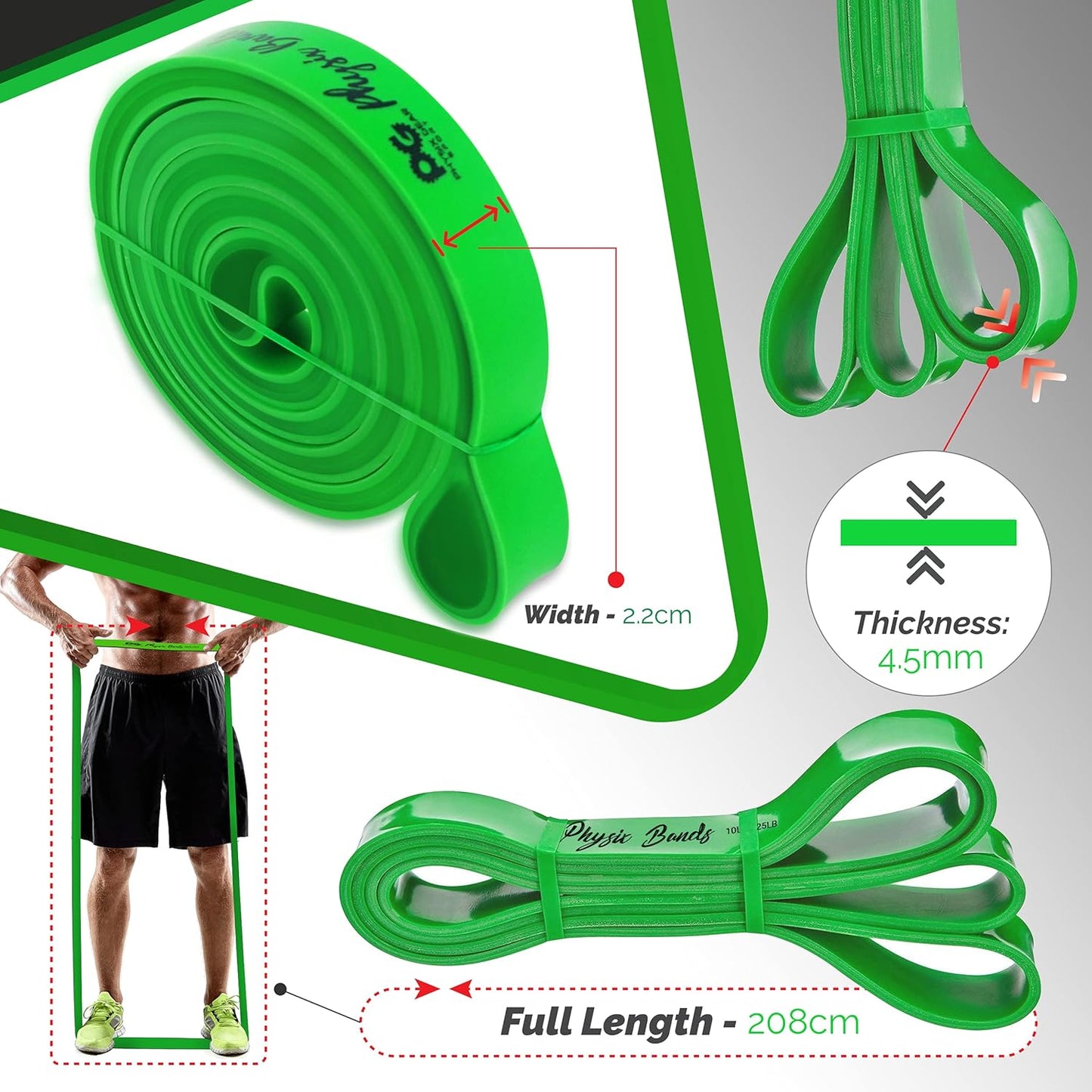Physix Pull Up Assistance Bands - Looped Resistance Bands, Workout Rubber Bands for Exercise HIIT Muscle Toning Stretching Powerlifting Physical Therapy Pilates Yoga (1 Band, w/eGuide)