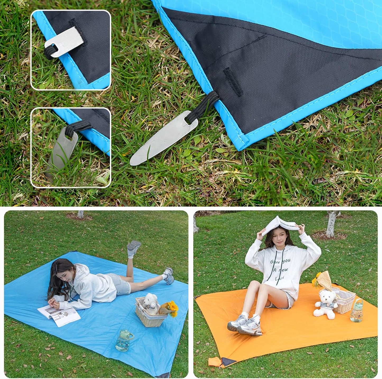 TRIWONDER Pocket Blanket Picnic Beach Mat Waterproof Outdoor Blanket Handy Mat for Travel, Camping, Hiking, Park (Black, L - 150x180cm)