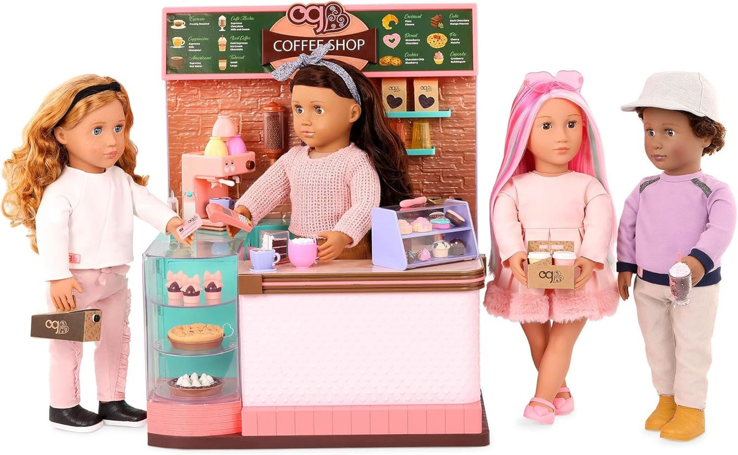 Our Generation – Coffee Shop Playset – Pretend Food Items – 18-inch Doll Accessories – Imaginative Play – Toys for Kids Ages 3 & Up – Love U Latte