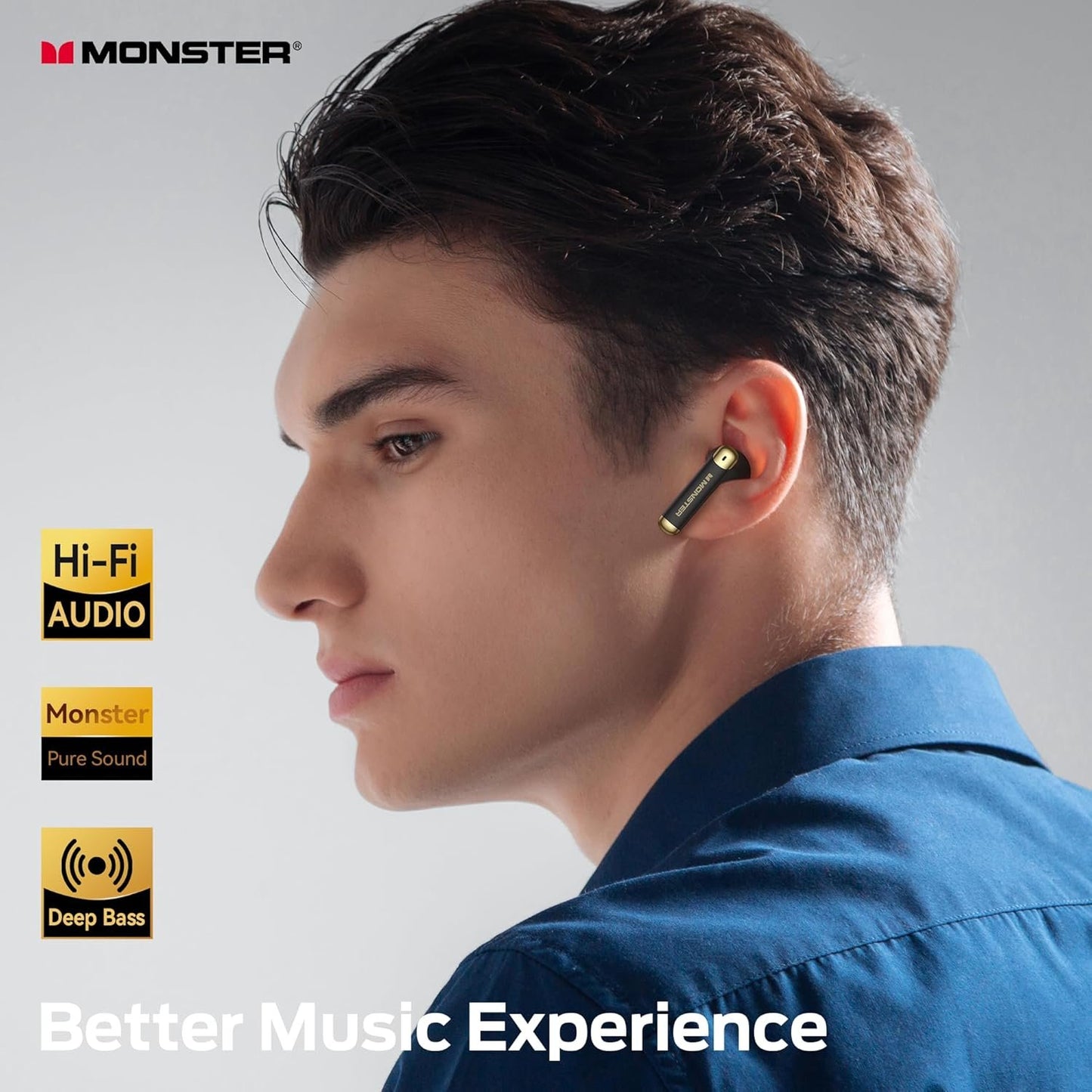 Monster N-Lite 211 Wireless Earbuds, Bluetooth 6.0 Stereo Headphones with Noise-Cancelling Mic and LED Display, Built-in Mic for Clear Calls, Waterproof Design for Sports