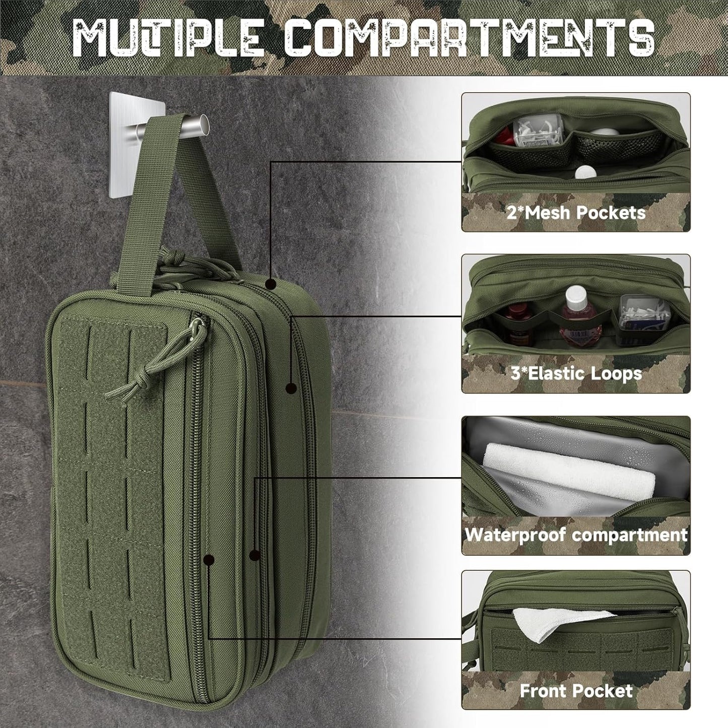 Tactical Toiletry Bag Hygiene Bag EDC Tool Molle Pouch Small Dopp Kit Shaving Travel Shower Pocket