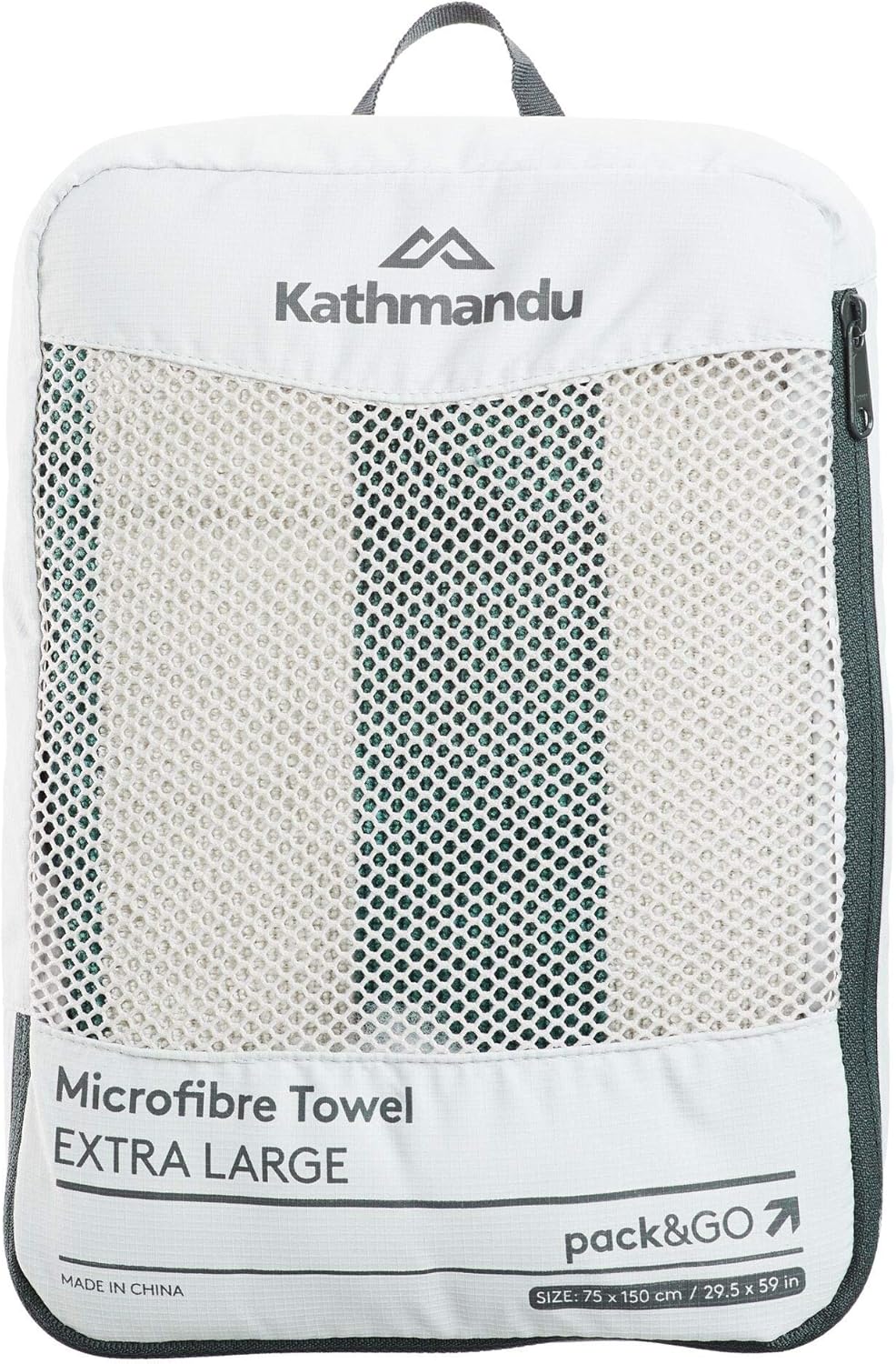 Kathmandu Microfibre Extra Large Compact Lightweight Quick Drying Soft Towel Unisex Silver Grey/Dark Spruce Stripe XL