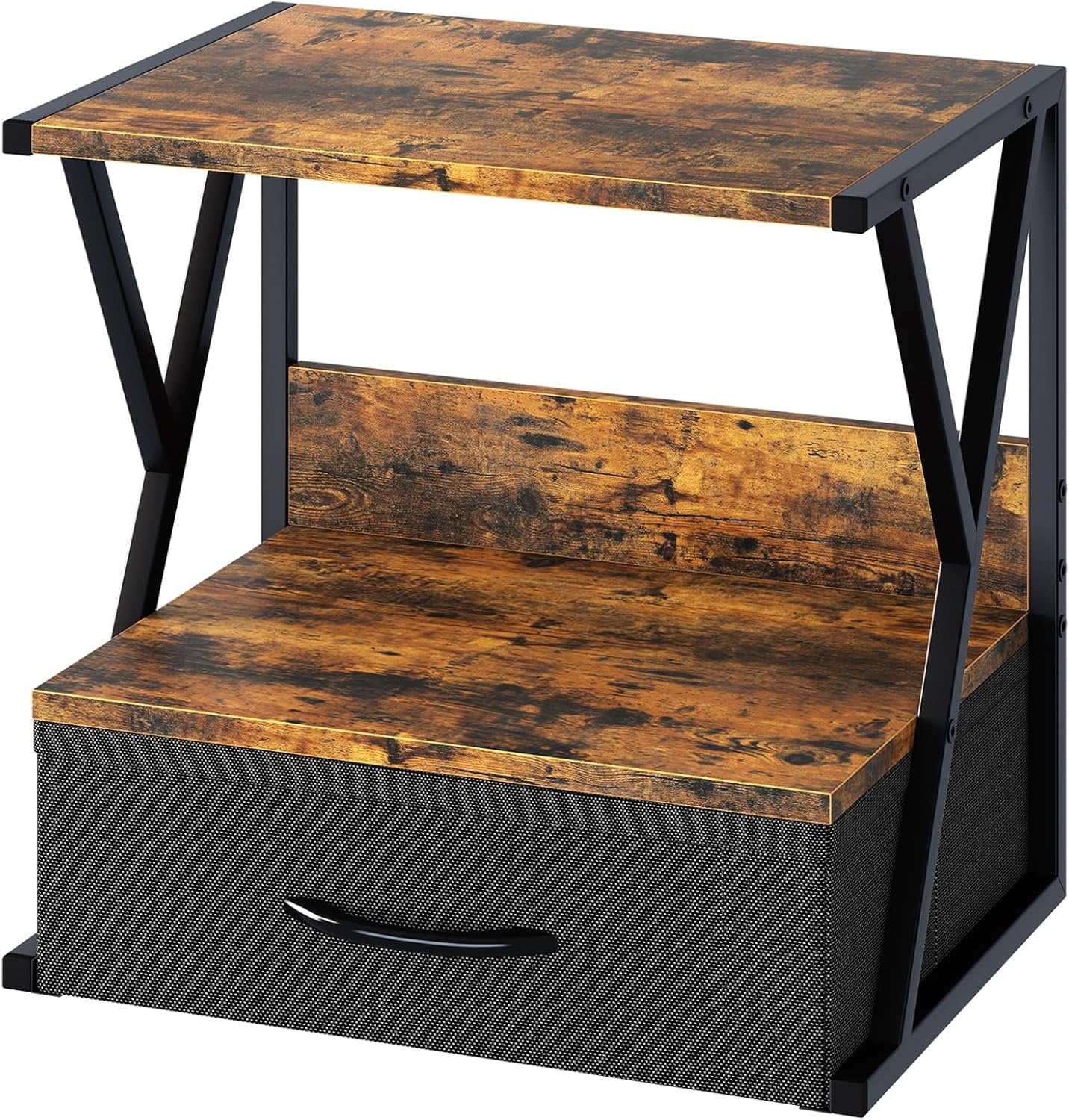 Aboxoo 2 Tier Desktop Printer Stand With Storage Drawer, Rustic Brown, Fits Printers Up to 7.5 lbs & 11.1" W x 16.9" L x 15" H