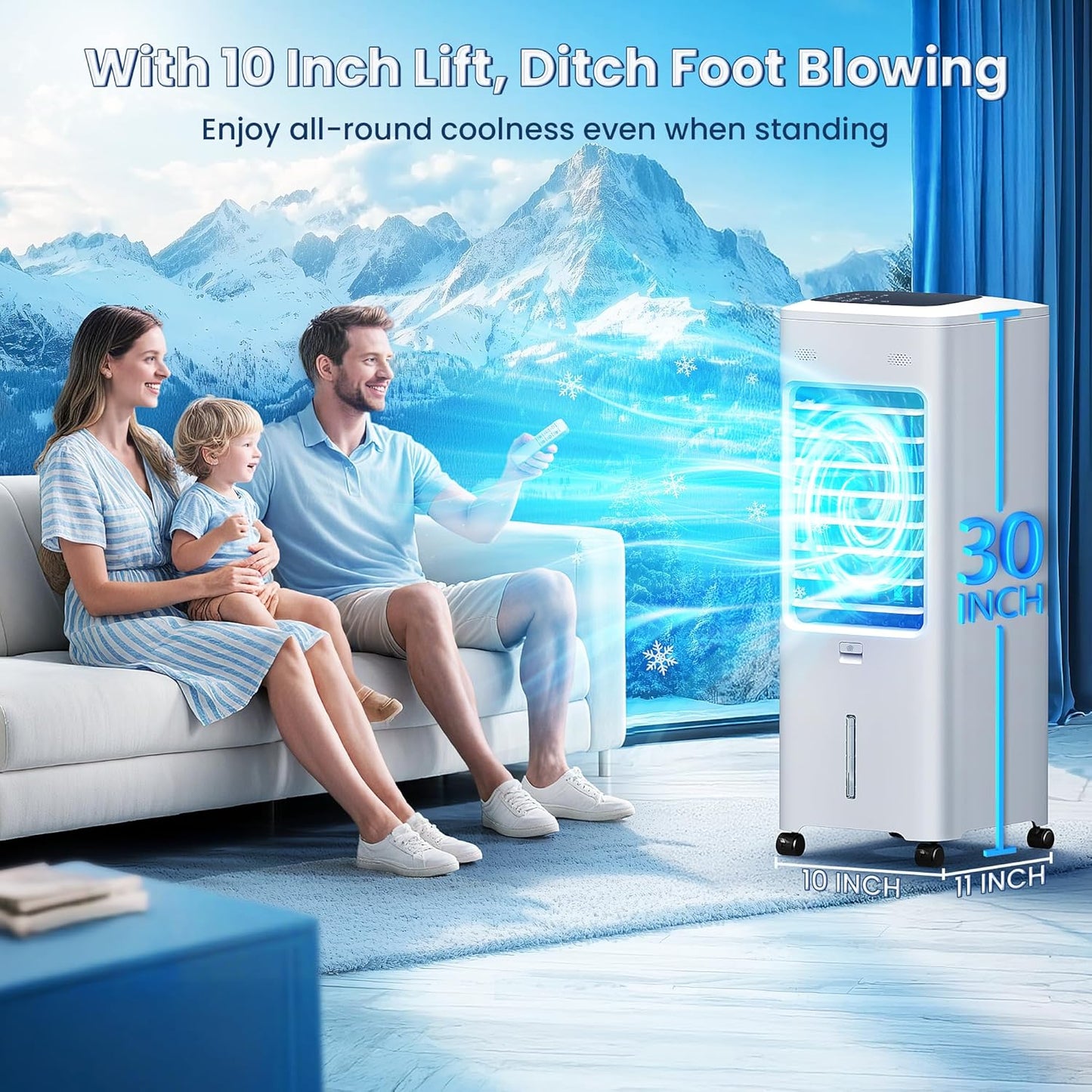 30IN Windowless Portable Air Conditioners, Evaporative Air Cooler with Aroma Box, 3IN1 Ductless&Ventless Indoor Swamp Cooler for Room, 3 Modes&3 Speeds, 1.65Gal Tank, Remote, No Hose No Windows Needed