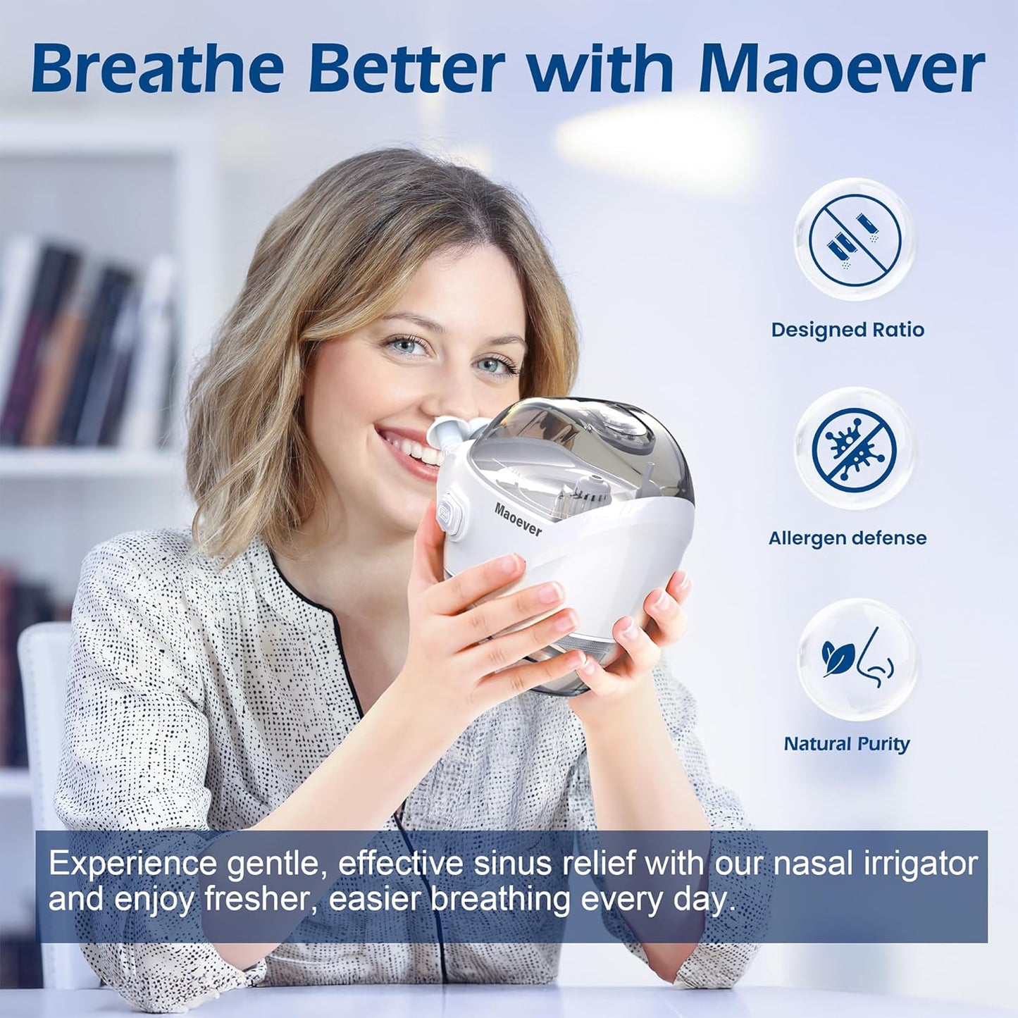 MAOEVER Nasal Irrigation System - Electric Neti Pot Sinus Rinse Machine for Nasal Care, Nose Cleaner Device with 30 Salt Packets and a Measuring Cup,...