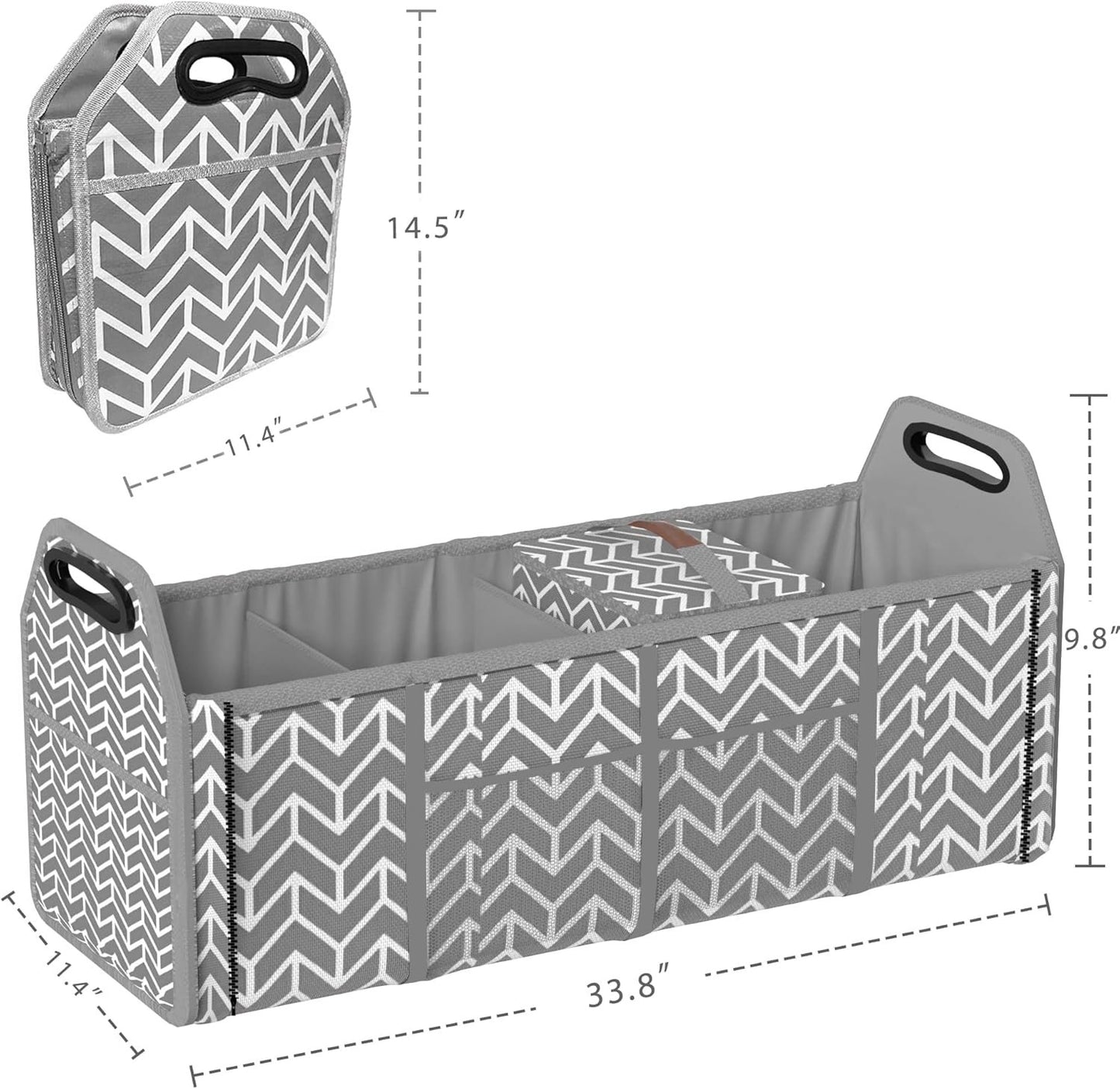 Trunk Organizer, Foldable Car Storage Bag Portable Insulation Cooler Bag Collapsible Vehicle Organizer Divider Storage Totes with 4 Compartment Cargo Tote for Groceries Caddy SUV, Gray