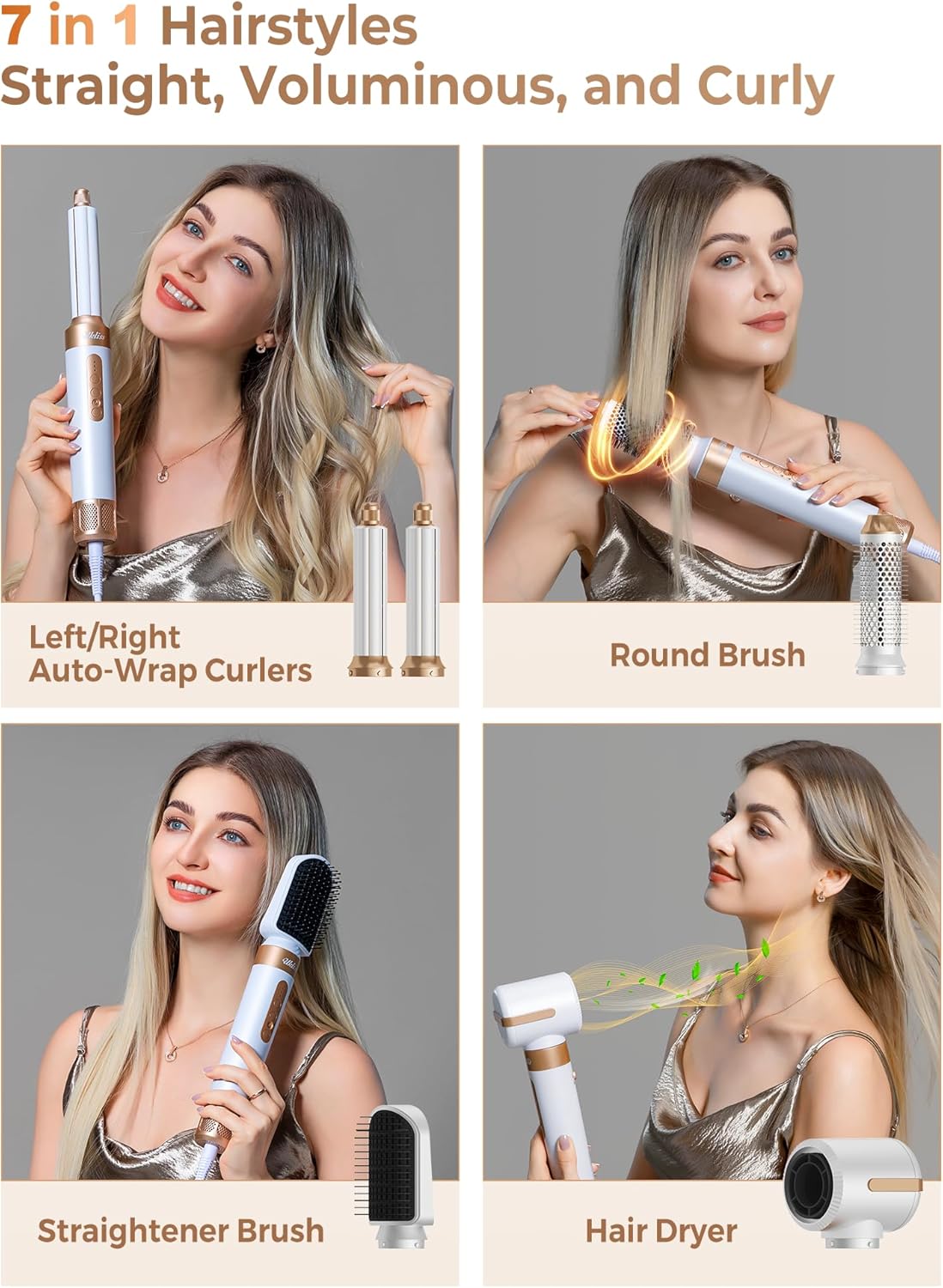 Hair Dryer Brush 7 in One Blow Dryer Brush 110000 RPM Hot Air Brush Styler Auto Air Curler for Hair Curly Twist Multistyler Professional Ionic Travel Hair Styling Tool Air Styler