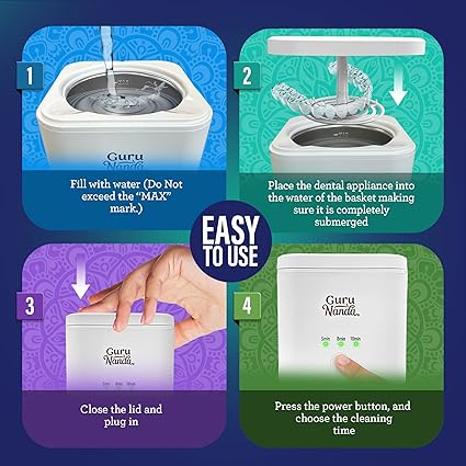GuruNanda Retainer & Denture Cleaning Pod – Ultrasonic (45kHz) & UV Light Cleaner, 3 Modes for Retainers, Dentures, Brushes & Teeth Cushions