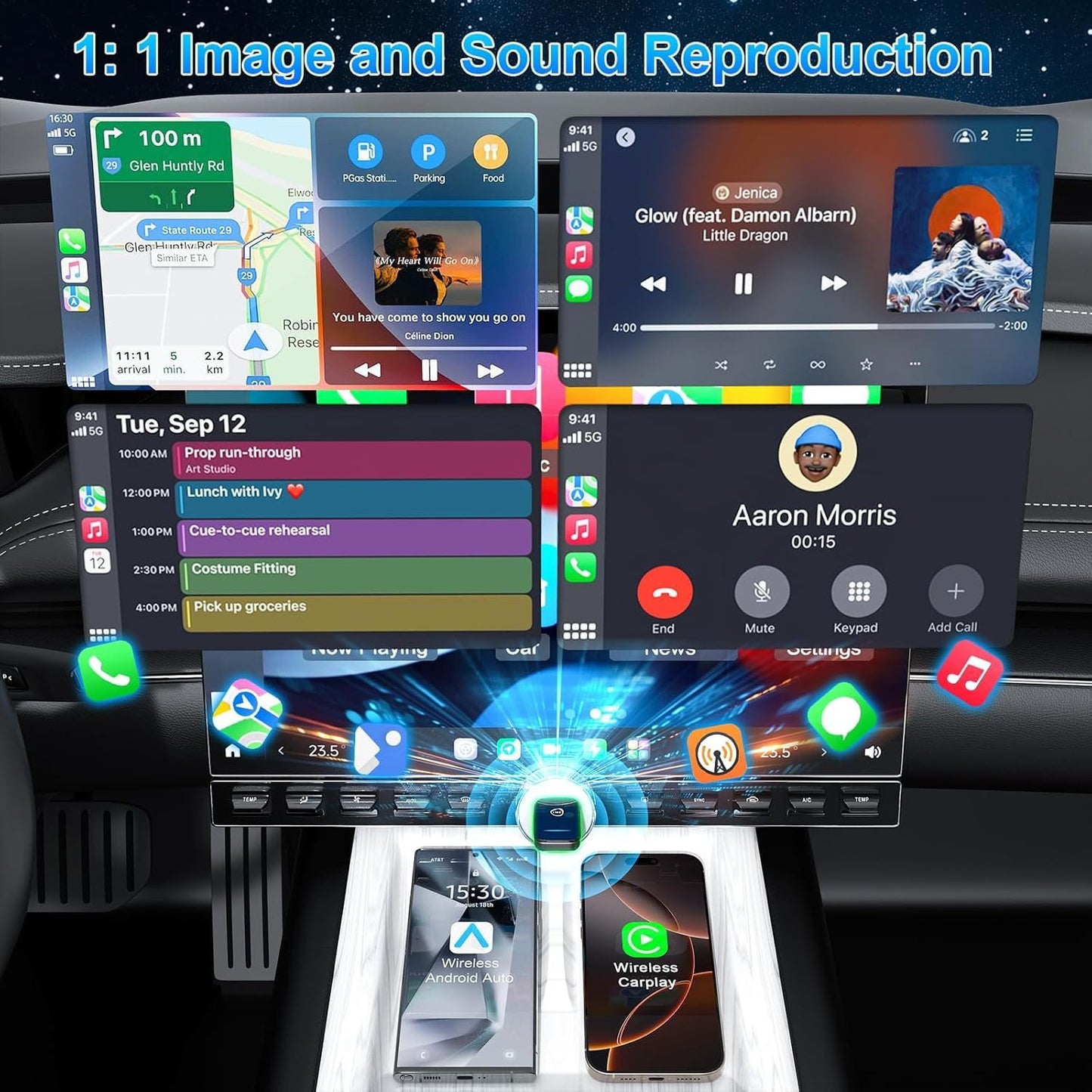 2 in 1 Wireless Carplay Adapter for iPhone, Android Auto Wireless Adpater, Plug & Play USB CarPlay Wireless Stick, Convert Wired Android Auto/Carplay to Wireless for Android 11+/iOS 10+ Phones