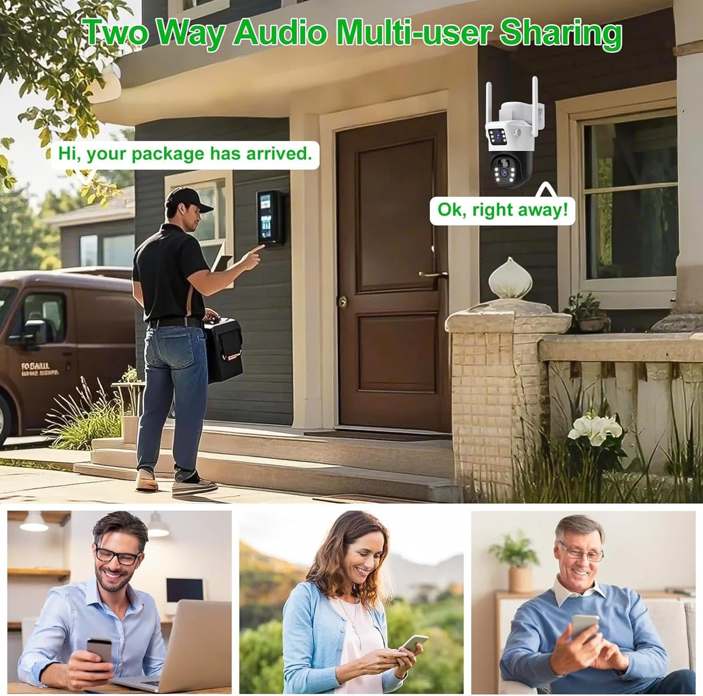 oolong Security Camera Outdoor Wireless with Dual Lens Dual PIR,10400mAh Battery,355°P 90°T, 8W Solar Panel,Solar Home WiFi Surveillance Ring Camera with Color Night Vision,64GB Card Included,IP66