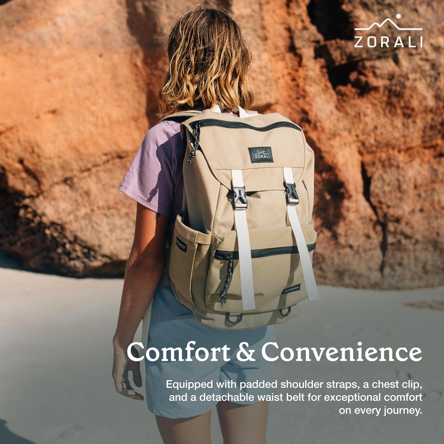 ZORALI Escapade Travel Backpack 30L – Durable Carry On Backpack for Men & Women, Sustainably Designed Hiking Backpack, Waterproof Outdoor Sports Rucksack & Casual Daypack – Travel Essentials