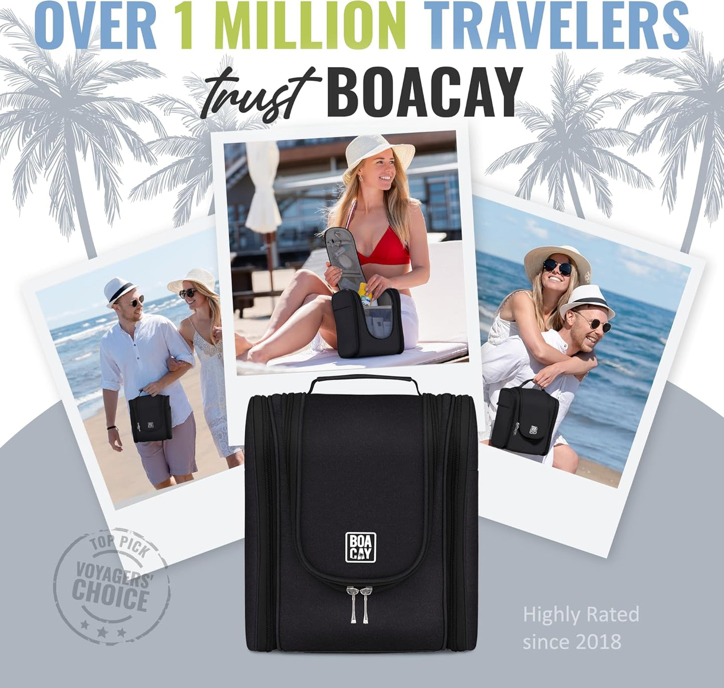 BOACAY Hanging Travel Toiletry Bag for Women and Men, Makeup and Shower Bag