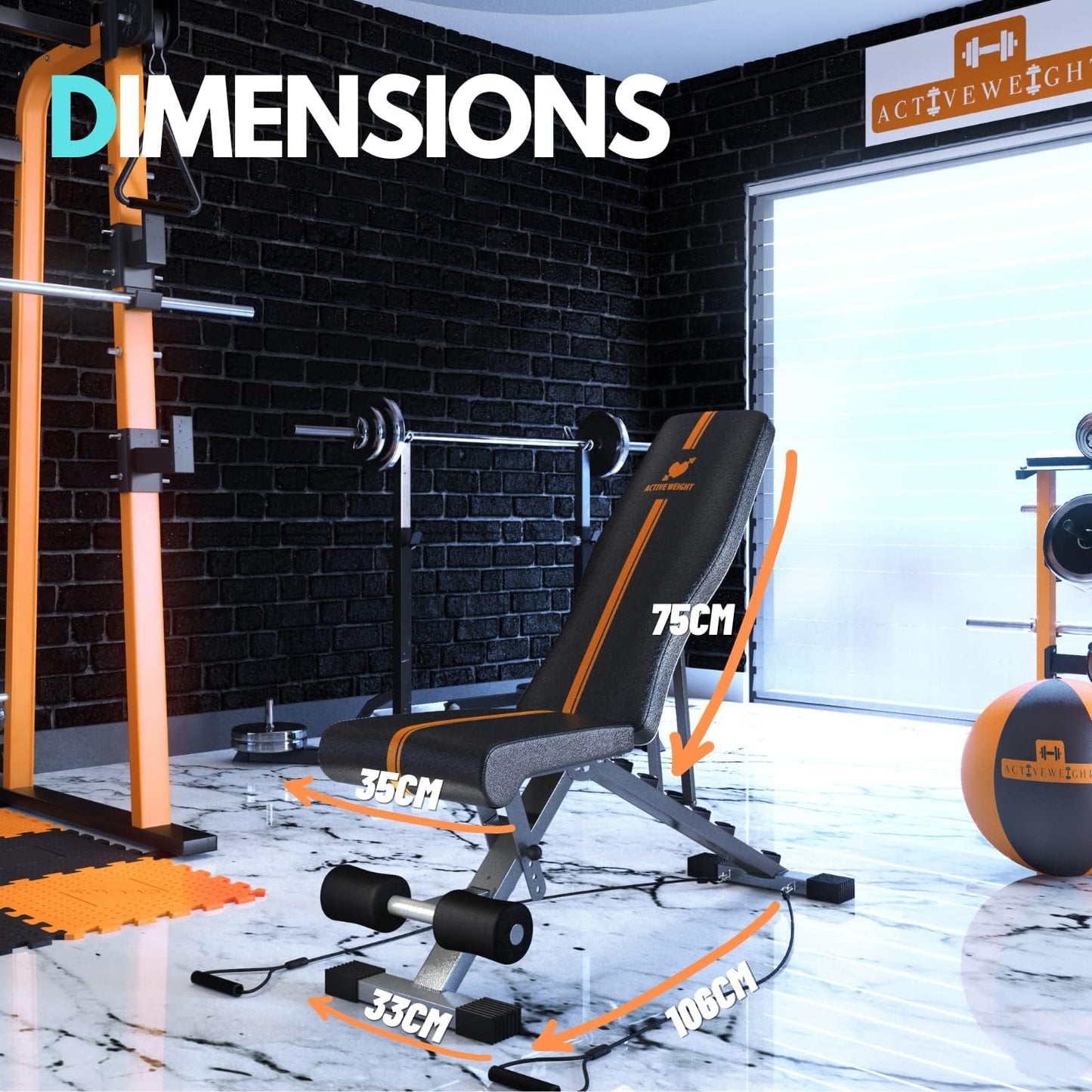 ACTIVEWEIGHT Adjustable Folding Gym Weight Bench | 90 Degrees Tilt, Decline | Pre-Assembled | Weight Set | Multifunction | Full Body Workout | Black