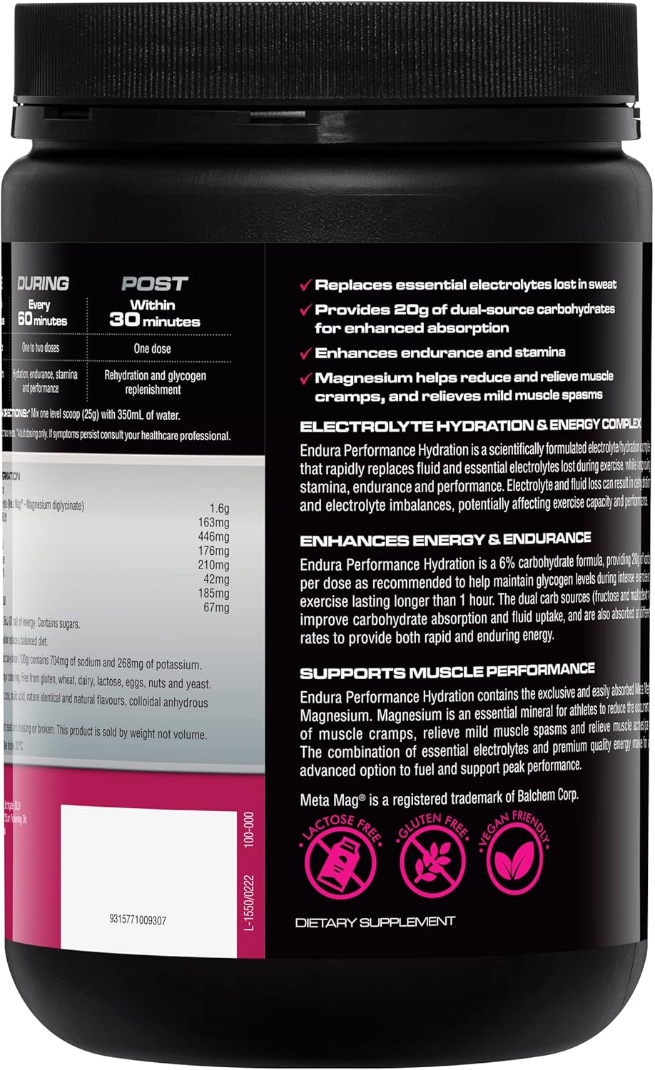 Endura Performance Hydration Raspberry 800g