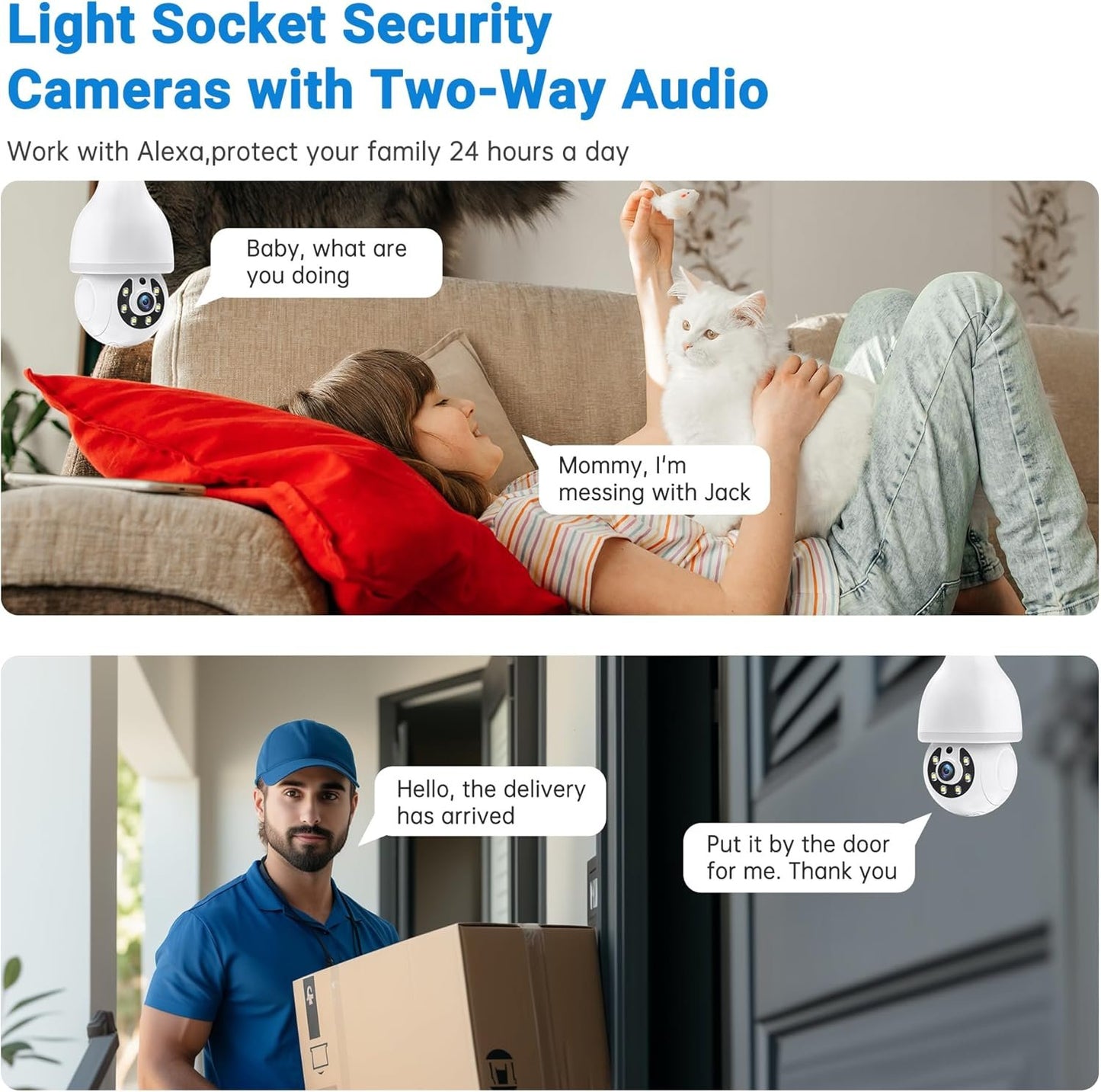 Light Bulb Security Camera 5G/2.4G,WiFi Bulb Security Cameras Wireless Outdoor, 2K Light Bulb Camera, AI Motion Detection Cameras for Home Security Outdoor,Smart Security Camera Compatible with Alexa