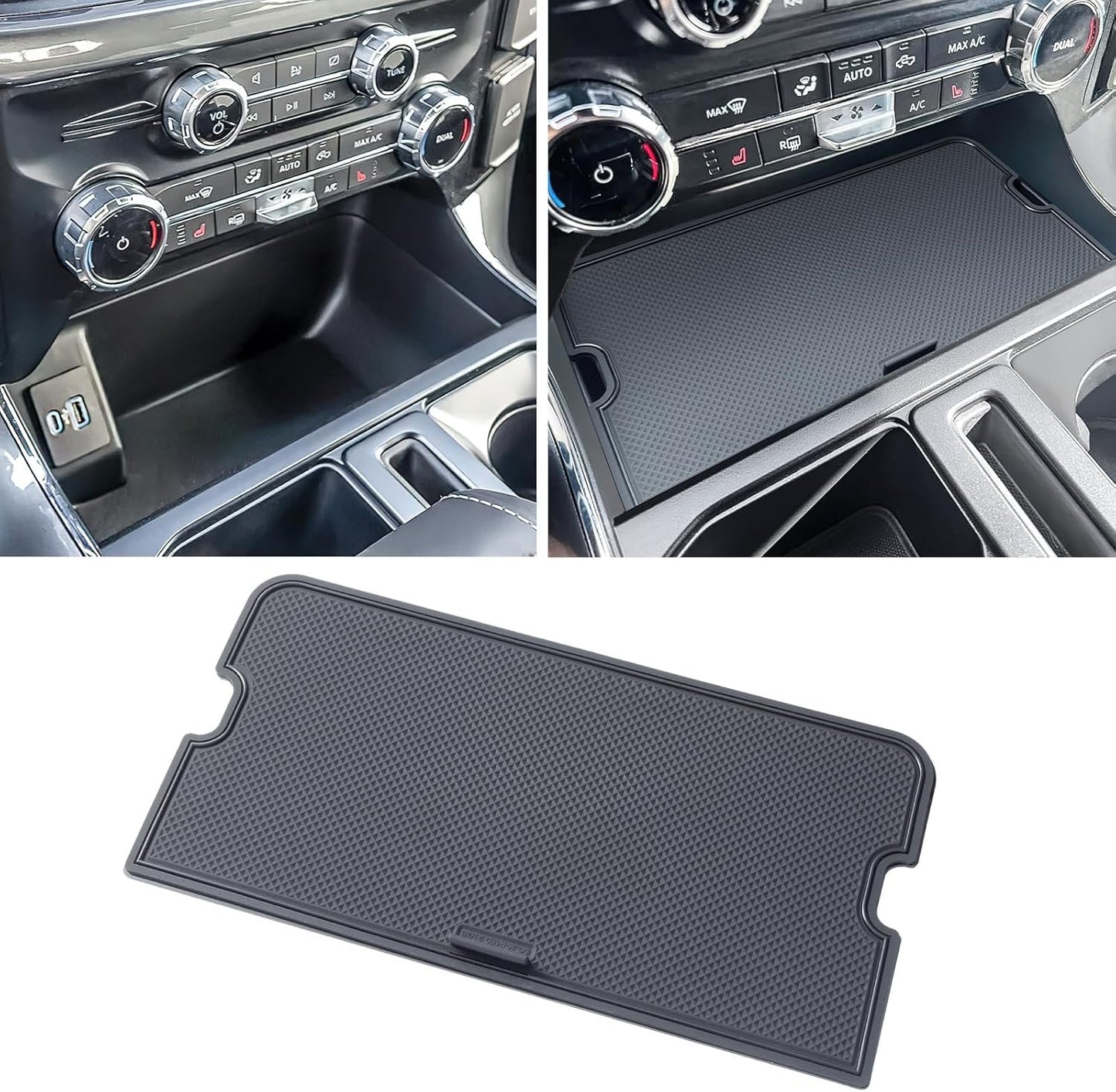 Center Console Compartment Cover for Ford F150 Accessories 2021-2024 2025/Lightning XLT 2022-2024 Interior Hidden Panel Secret Pocket Lid USB Hole (Fits into The Open Pocket in Front of The Shifter)