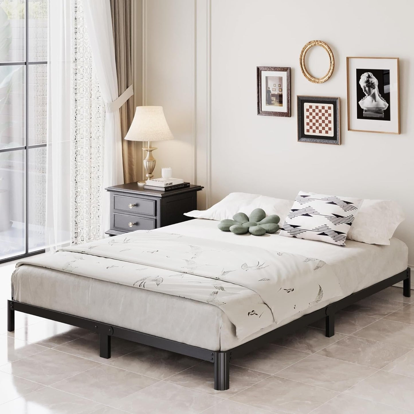 Lutown-Teen 5 Inch Low Full Size Bed Frame with Rounded Corner Legs, 200 LBS Heavy Duty Metal Full Platform Bed Frame No Box Spring Needed, Noise Free, Easy Assembly, Black